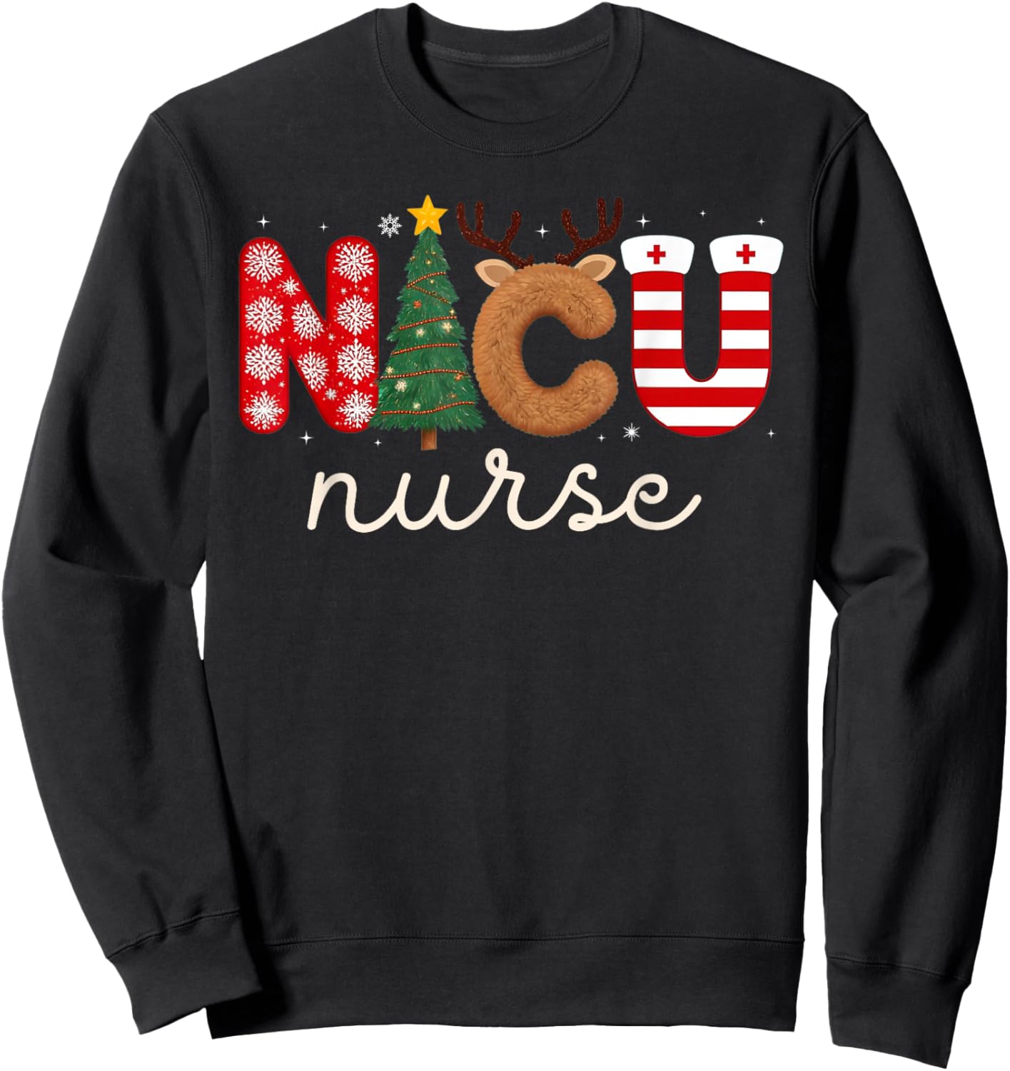 NICU Nurse Christmas Nursing Nicu Nurse Christmas Crew Sweatshirt - Sweatshirt | Black