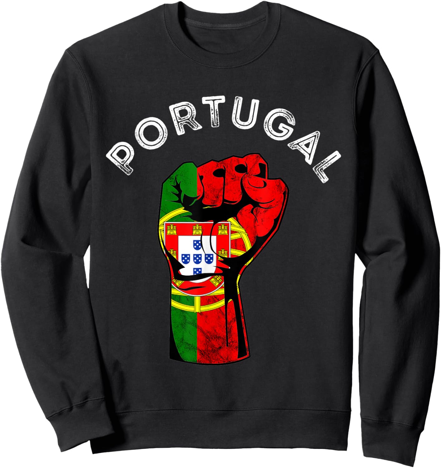 Portugal Hand Fist Power Portuguese Pride Portuguese Flag Sweatshirt - Sweatshirt | Black