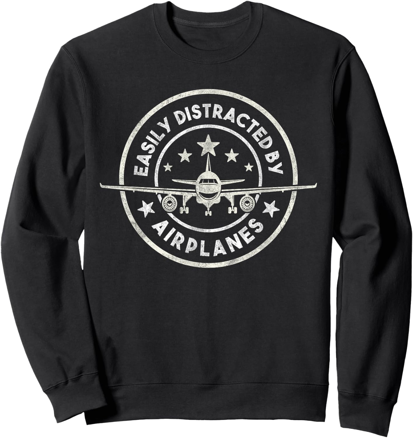 Easily Distracted By Airplanes Jet Aircraft Pilot Aviator Sweatshirt - Sweatshirt | Black