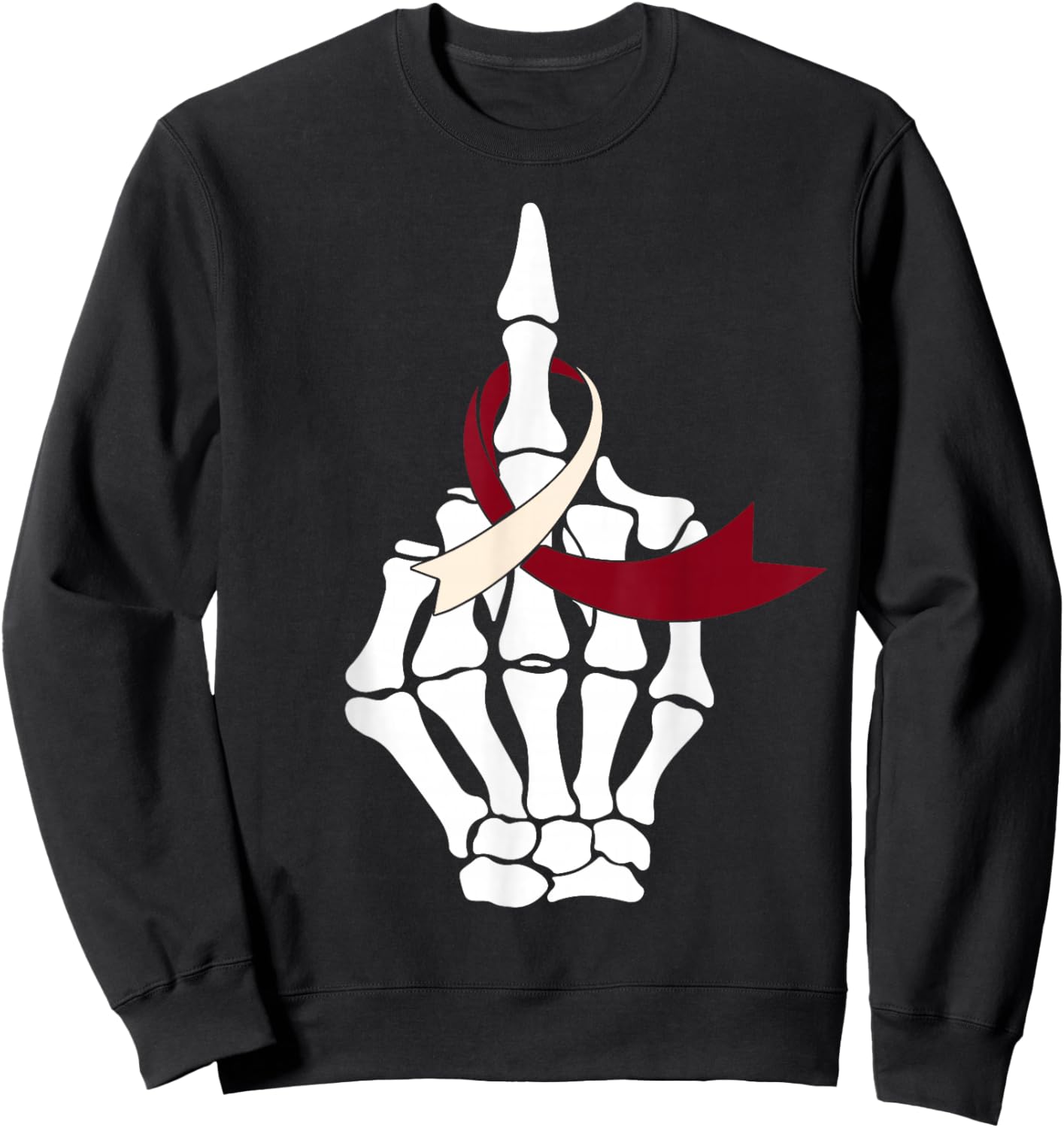 Fuck Head & Neck Cancer Middle Finger Burgundy Ivory Ribbon Sweatshirt - Sweatshirt | Black