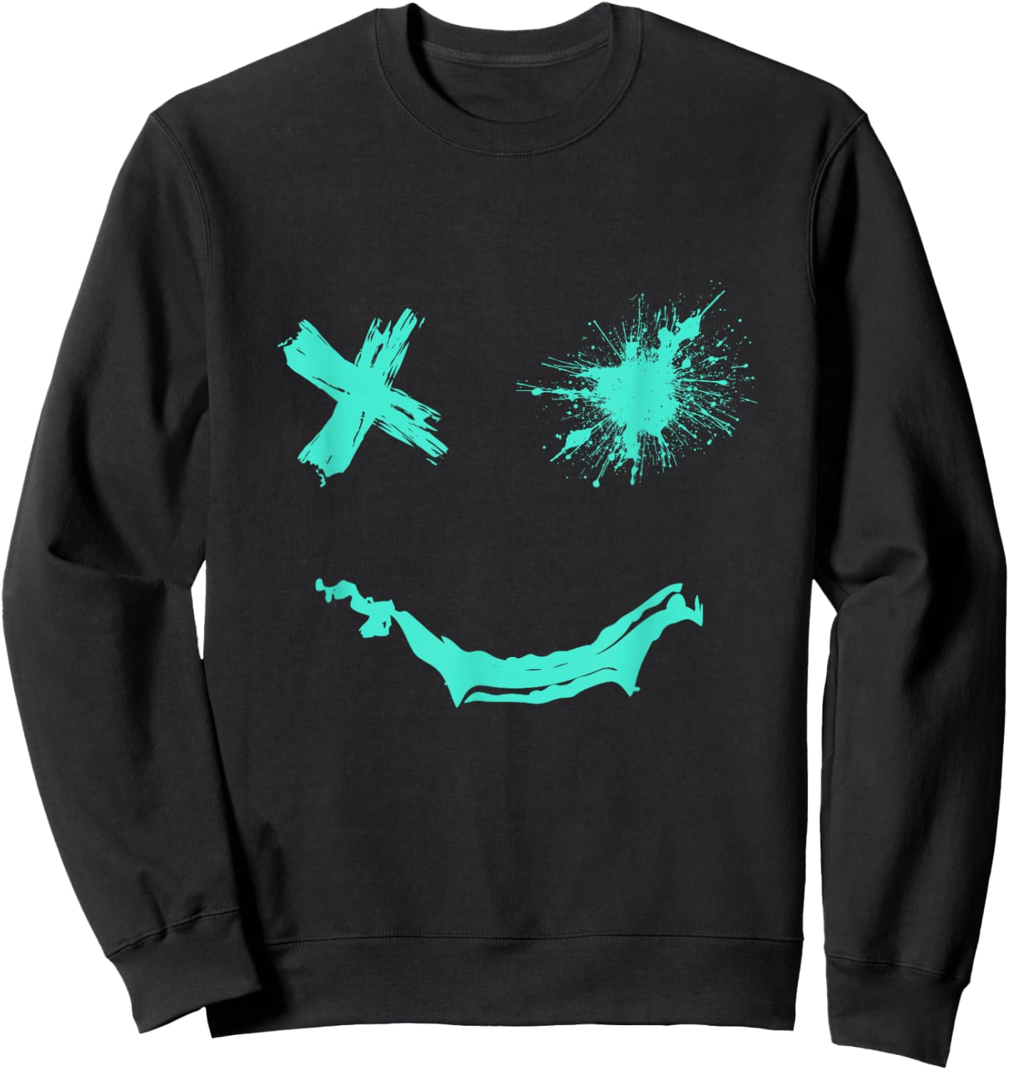 Light Teal Aqua Smile Grunge Face Light Teal Aqua Color Sweatshirt - Sweatshirt | Black