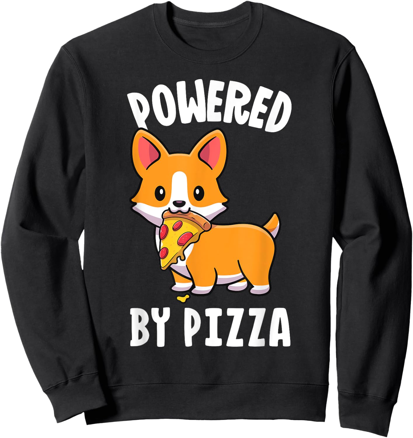 Powered By Pizza Corgi Shirt Dog Funny Corgi Shirt Kids Men Sweatshirt - Sweatshirt | Black