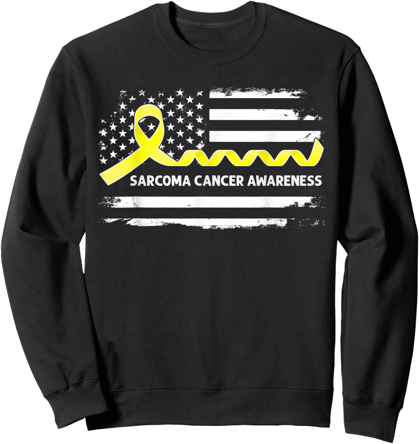 Sarcoma Cancer Awareness American Flag - Yellow Ribbon Sweatshirt - Sweatshirt | Black
