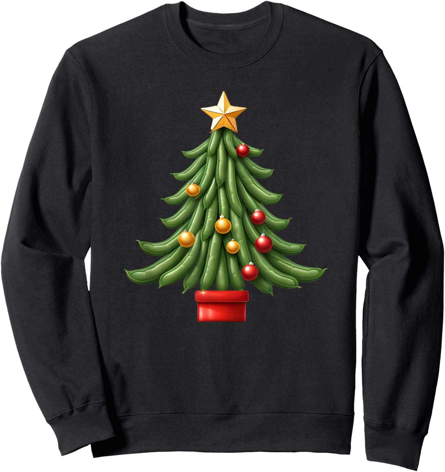 String Green Bean Christmas Tree Sweatshirt - Sweatshirt | Black