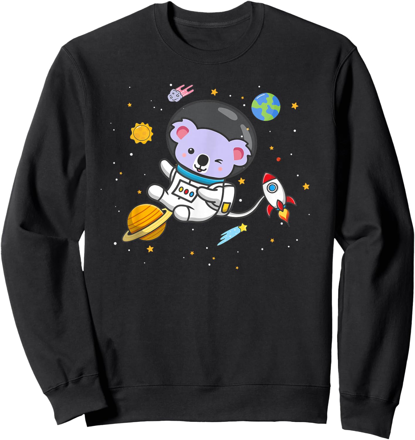 Cute Kids Boys Girls Cartoon Kawaii Space Koala Bear Lover Sweatshirt - Sweatshirt | Black