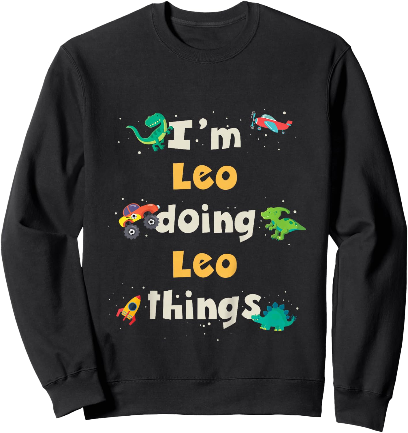 Kids Cool Leo Personalized First Name Boys Sweatshirt - Sweatshirt | Black