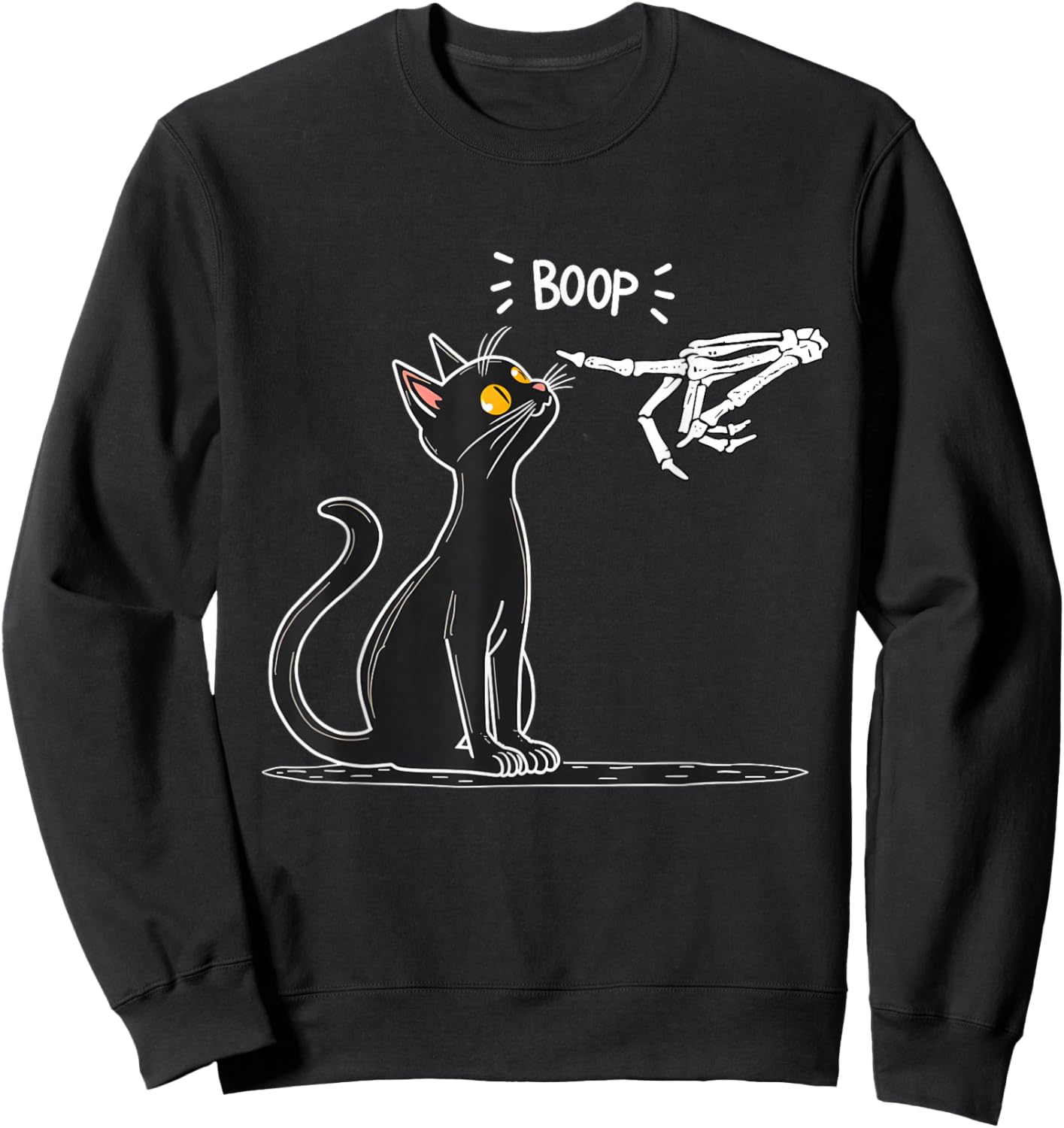 Black Cat Skeleton Hand Boop Halloween Sweatshirt - Sweatshirt | Black