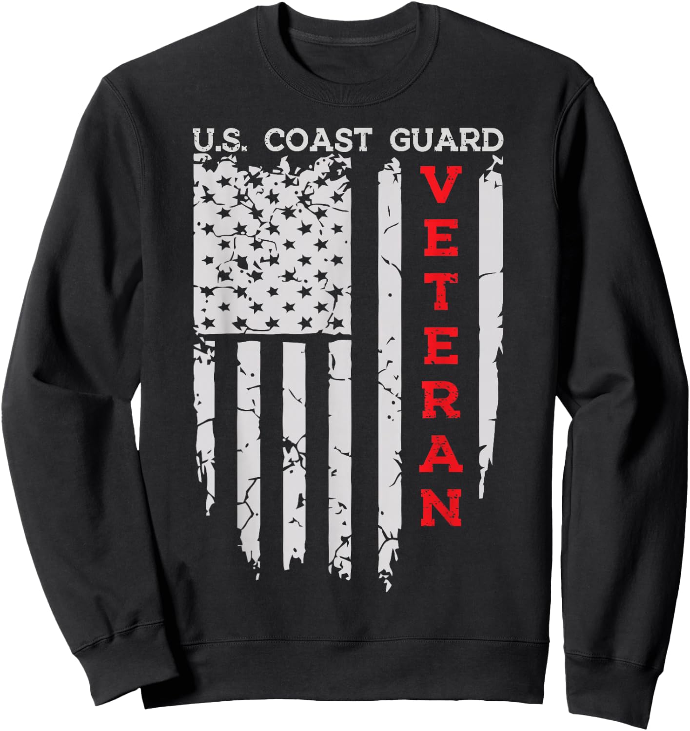 US Coast Guard Veteran USCG American Flag Sweatshirt - Sweatshirt | Black