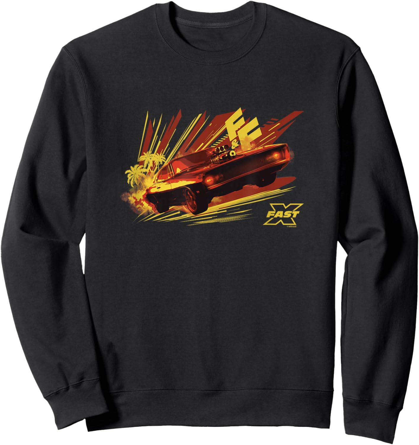 Fast X Dom Toretto Vintage Palm Tree Charger Race Sweatshirt - Sweatshirt | Black