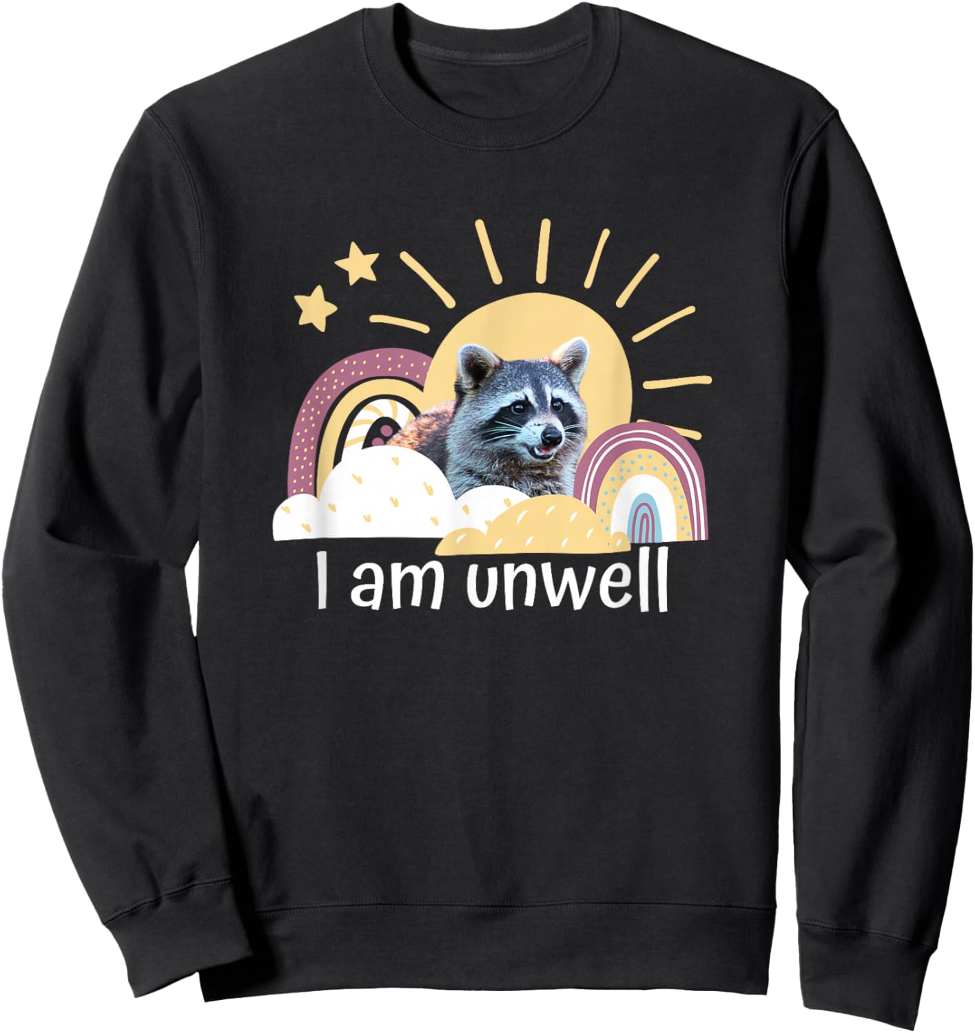 Raccoon Funny I Am Unwell Meme Mental Health Novelty Rainbow Sweatshirt - Sweatshirt | Black