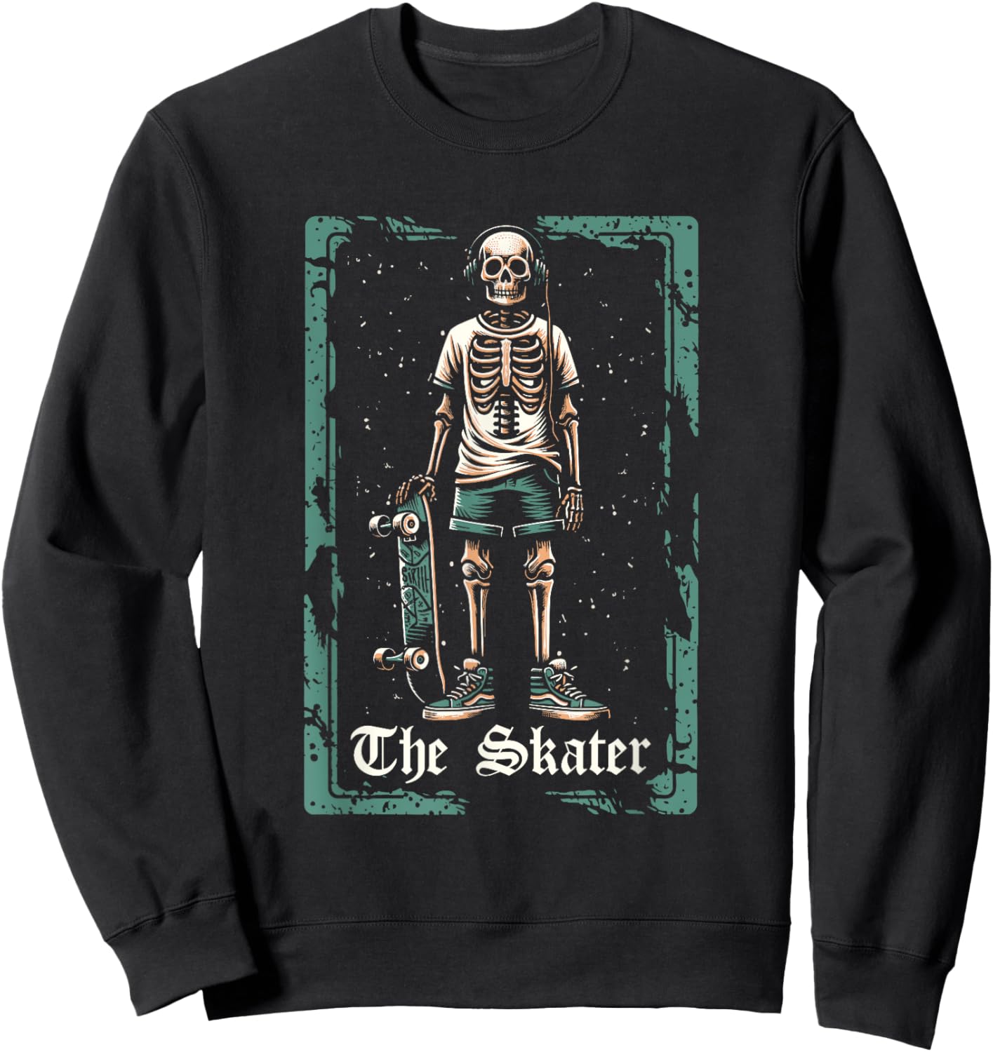 Skateboard Skater Skateboarder - Skeleton Tarot Card Sweatshirt - Sweatshirt | Black