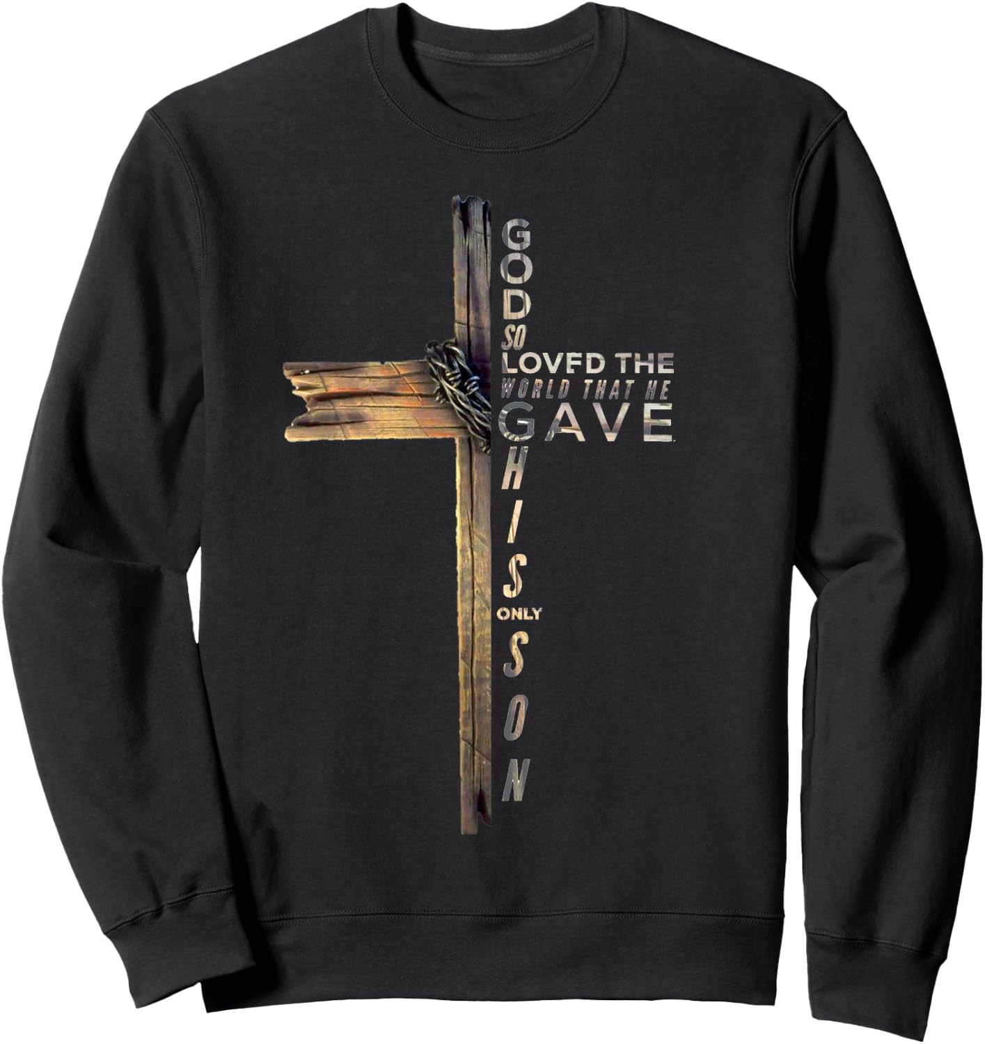 John 3:16 Christian Cross Bible Sweatshirt - Sweatshirt | Black