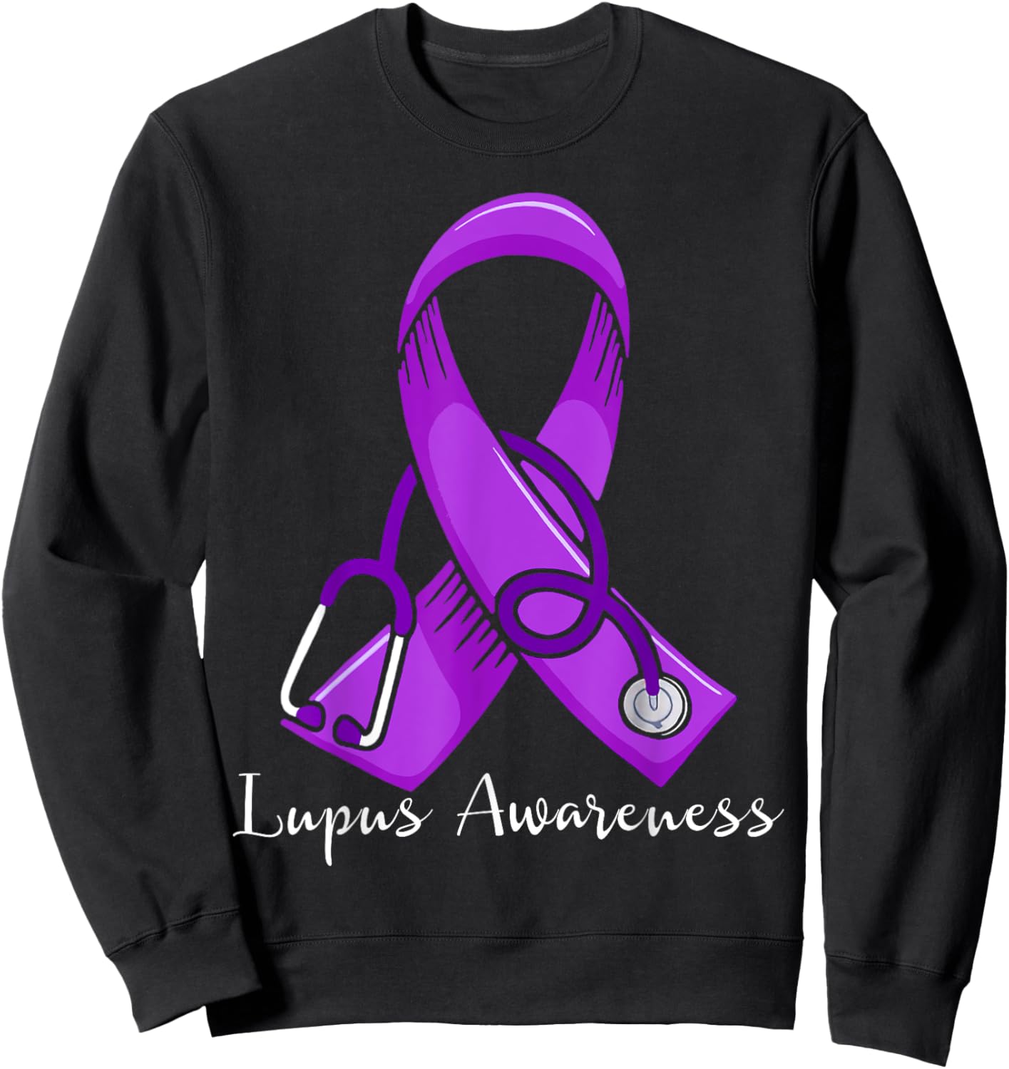 Lupus Awareness Wear Purple Ribbon Support Nurse Doctor Sweatshirt - Sweatshirt | Black