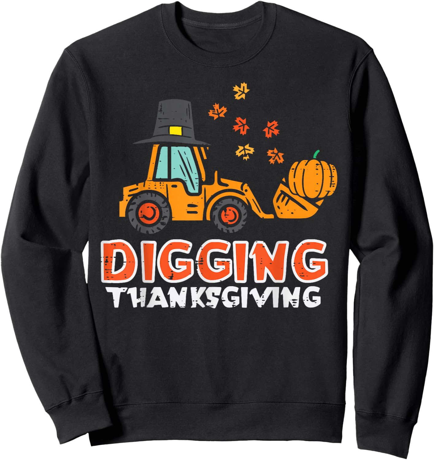 Digging Thanksgiving Excavator Truck Fall Toddler Boys Kids Sweatshirt - Sweatshirt | Black