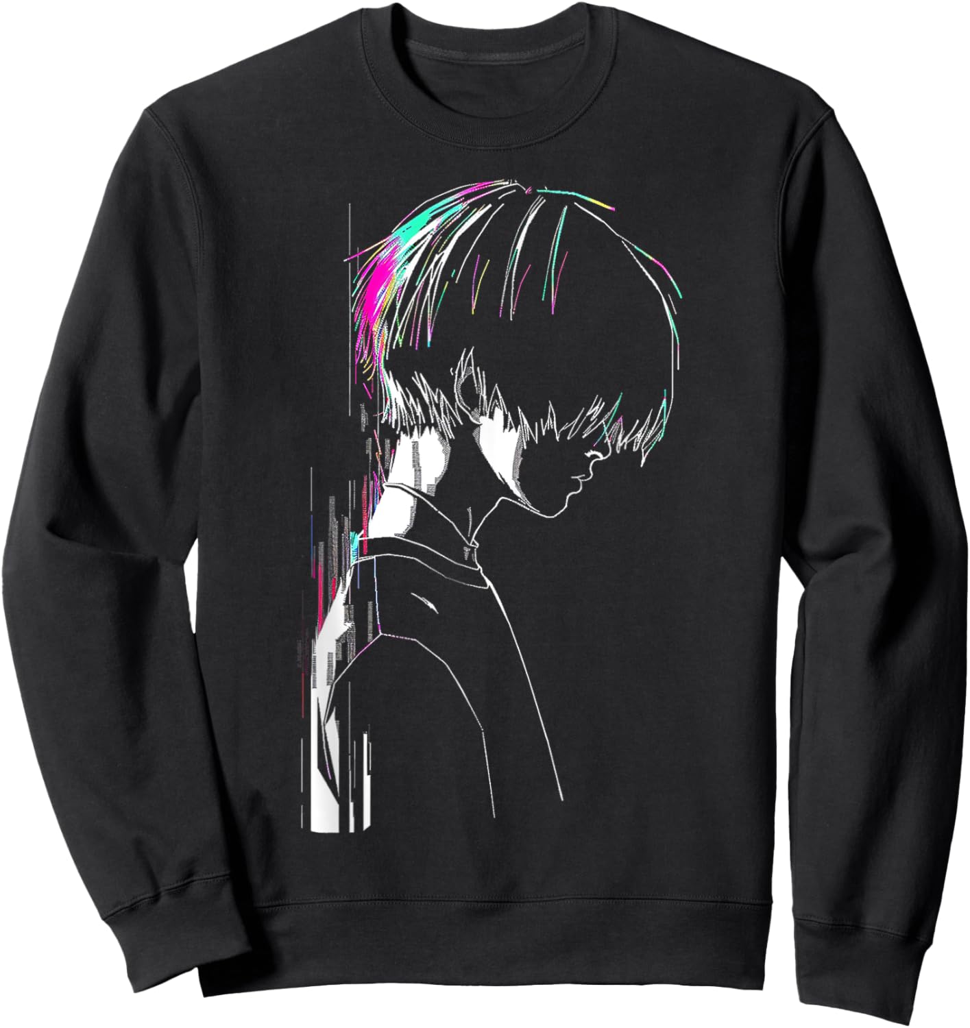 Anime Manga Motif Pixel Illustration Anime Sweatshirt - Sweatshirt | Black