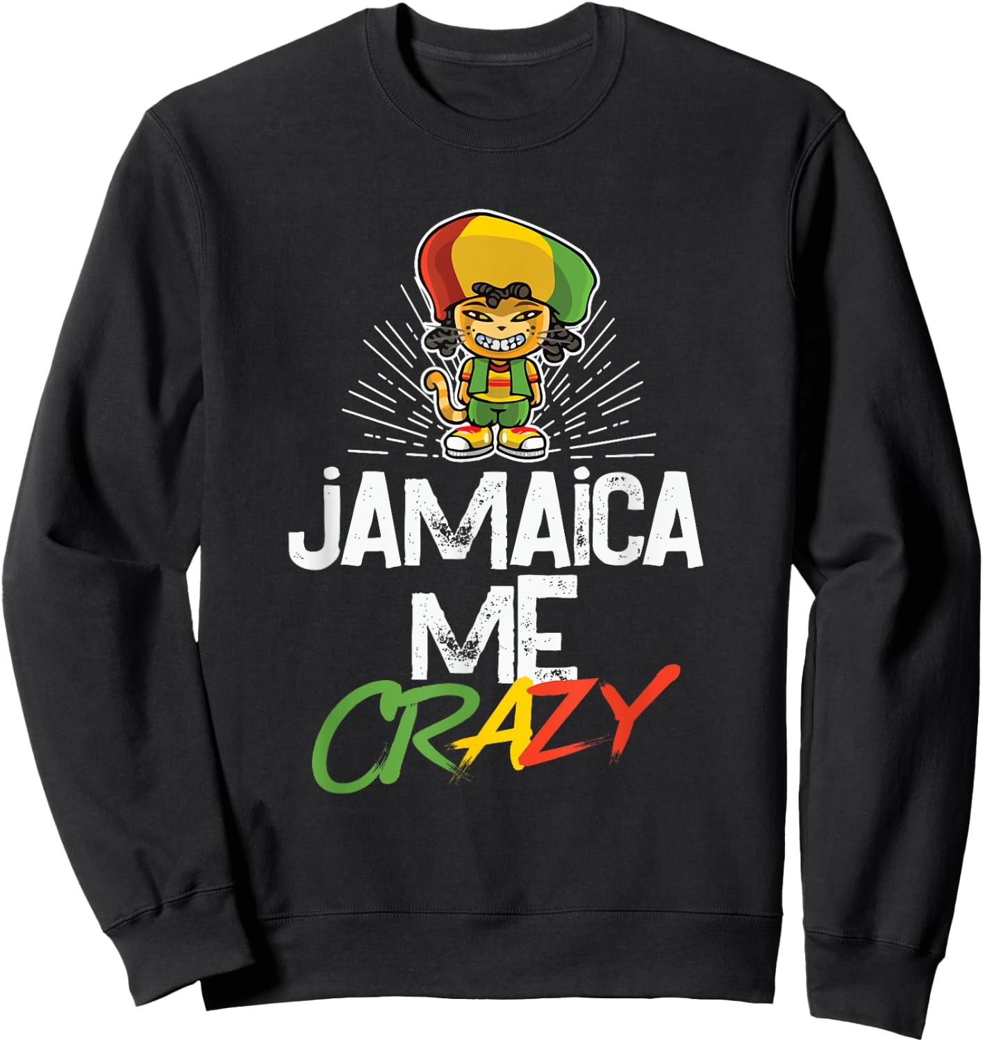 Jamaica Me Crazy - Jamaican Reggae - Funny Cat - Flag Hat Men Women Girls Kids Sweatshirt - Sweatshirt | Black