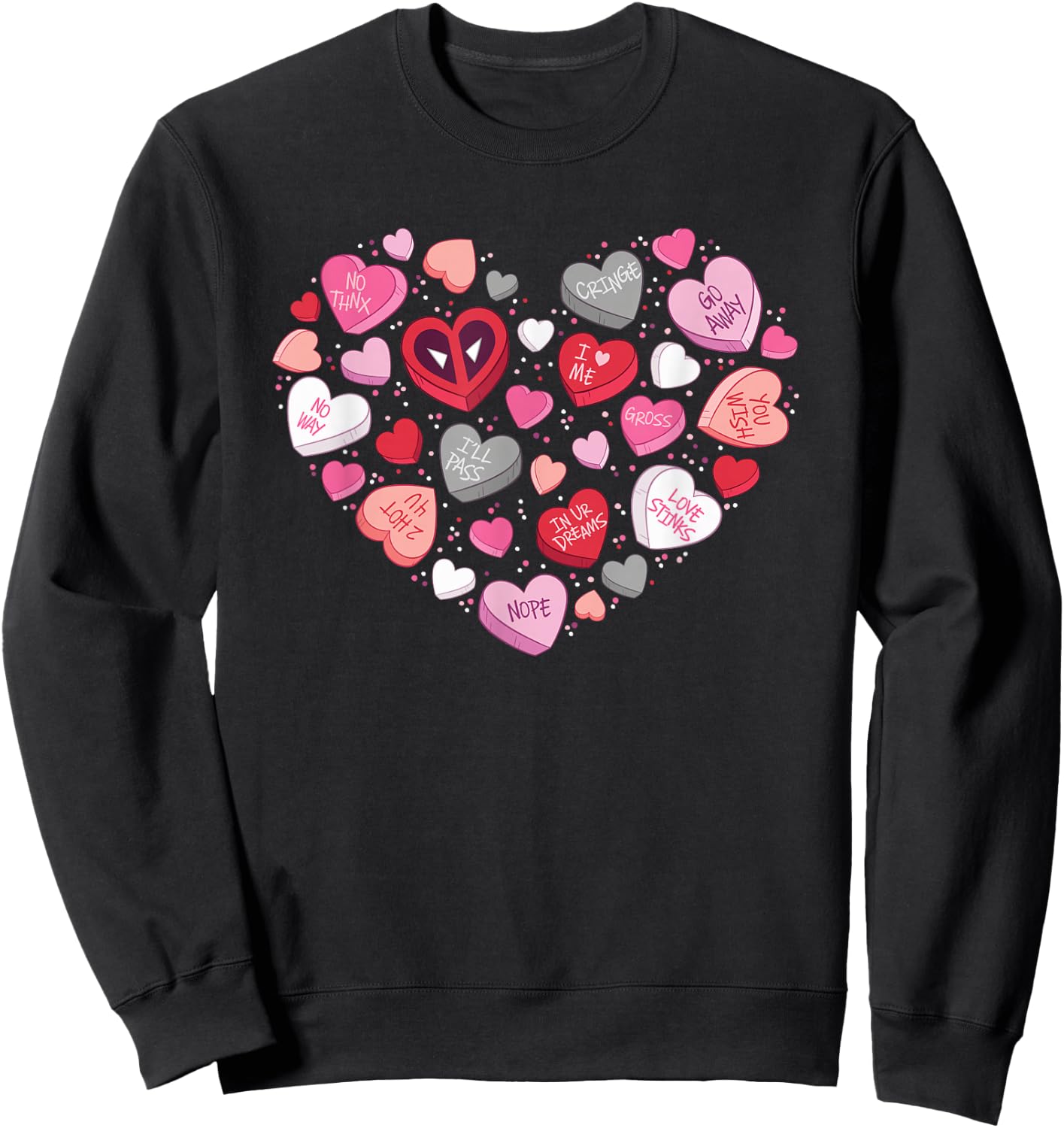 Marvel Valentine’s Day Deadpool Anti-Love Candy Hearts Sweatshirt - Sweatshirt | Black