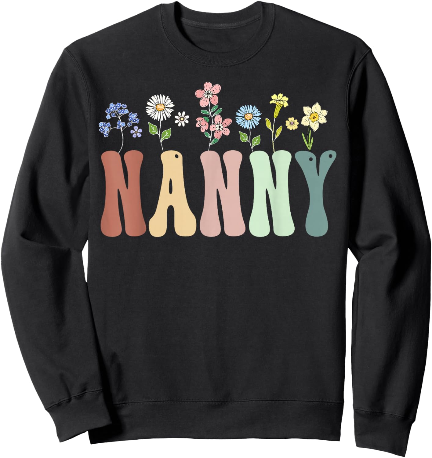 Nanny Gifts Women Wildflower Floral Design Nanny Sweatshirt - Sweatshirt | Black