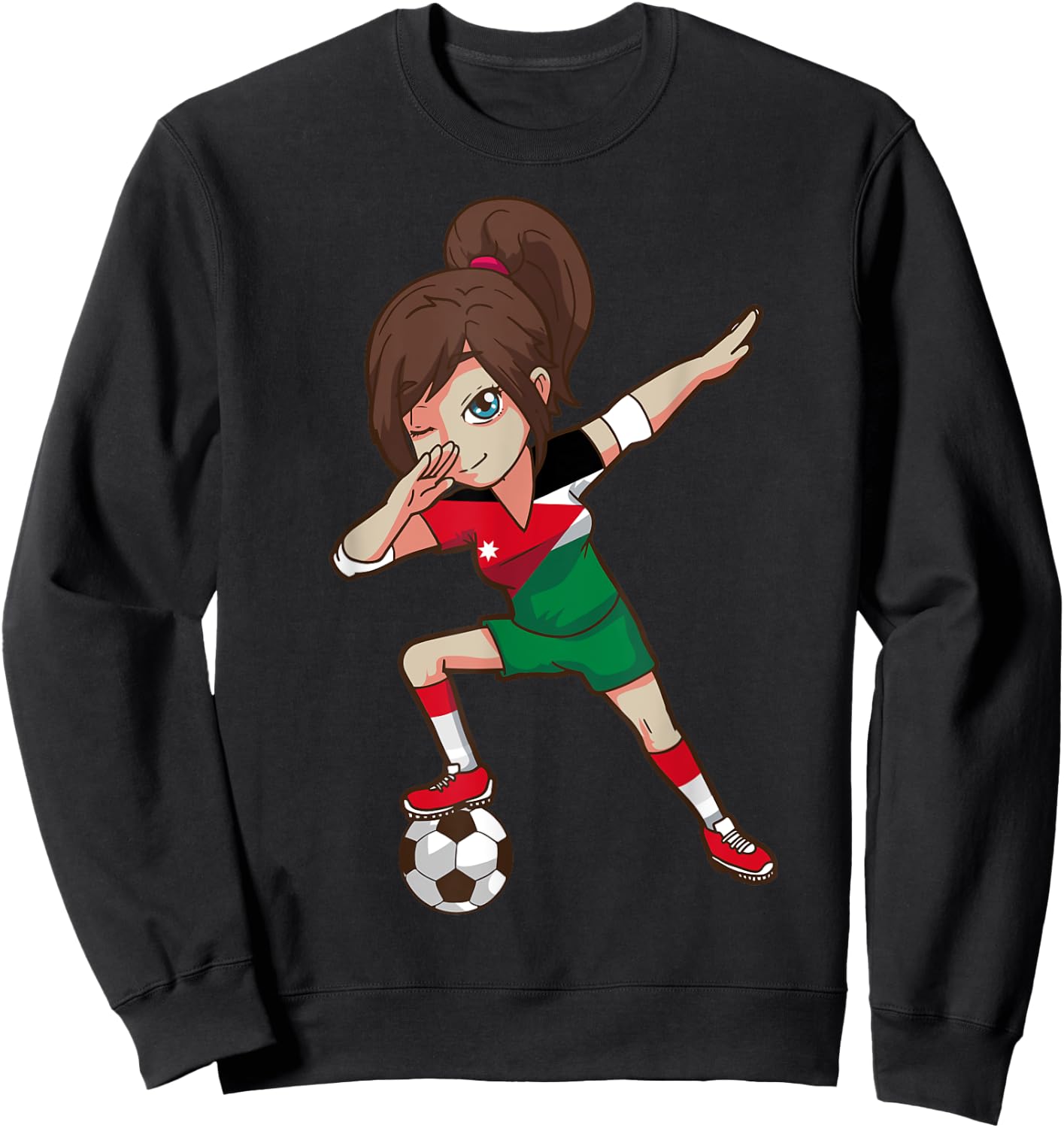 Soccer Fan Jordanian Flag Girl Sweatshirt - Sweatshirt | Black