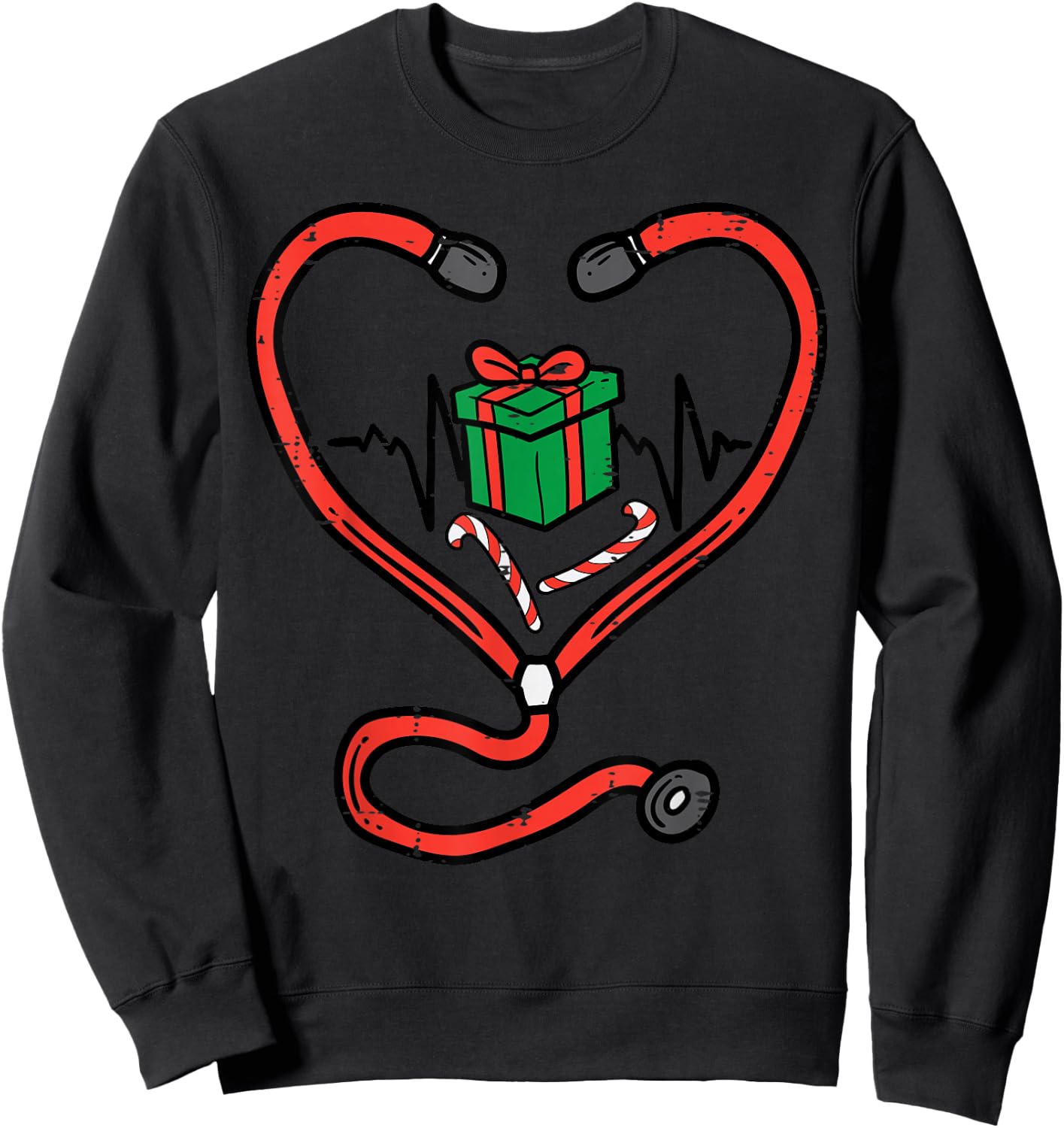 Christmas Stethoscope Nurse Xmas Nursing Scrub Top Women Sweatshirt - Sweatshirt | Black