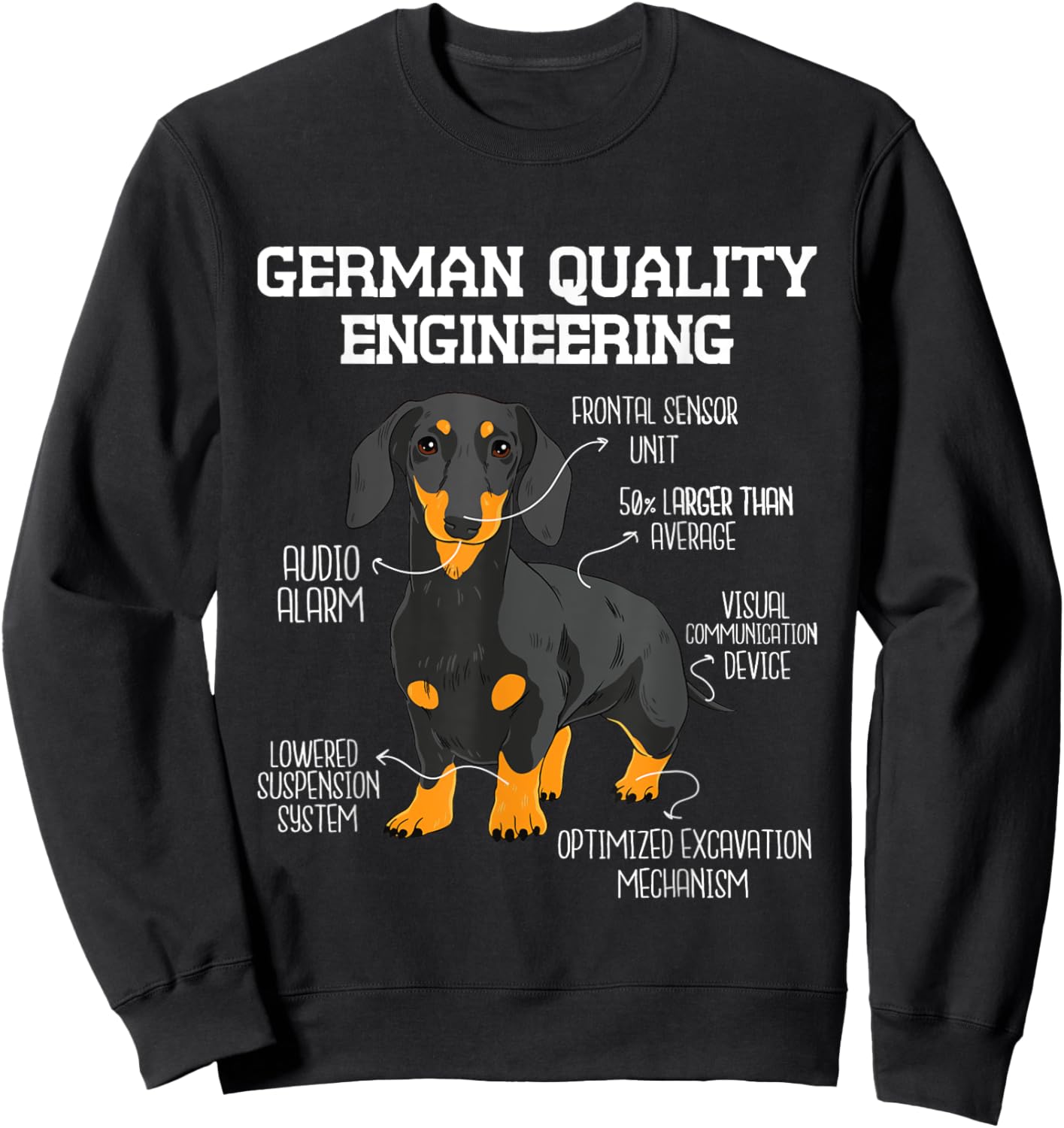 Funny Dachshund Shirts - German Engineering Dachshund Lover Wiener Dog Pet Breeder Adults Black Short Sleeve Sweatshirt - Sweatshirt | Black