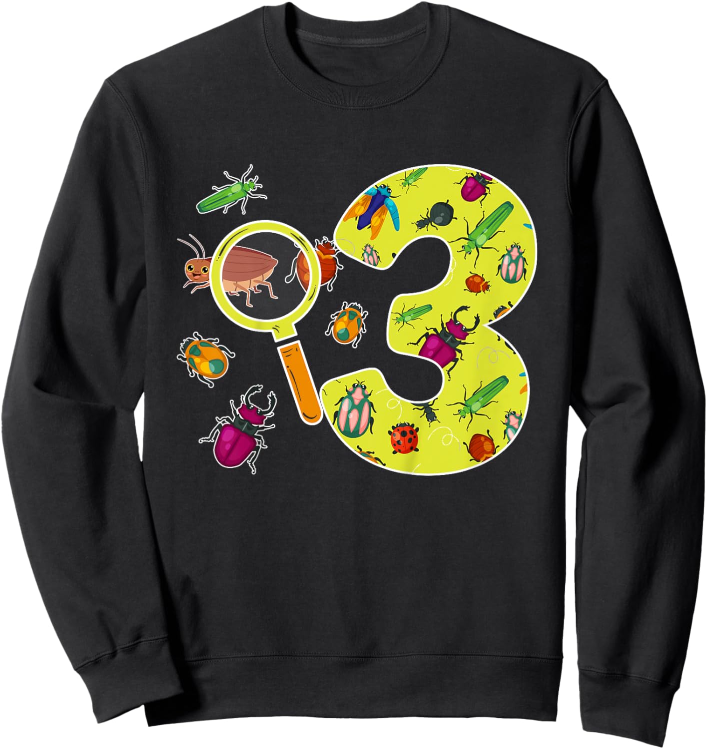 Kids 3rd Bug Birthday 3 Year Old Bugs Birthday Insects Sweatshirt - Sweatshirt | Black