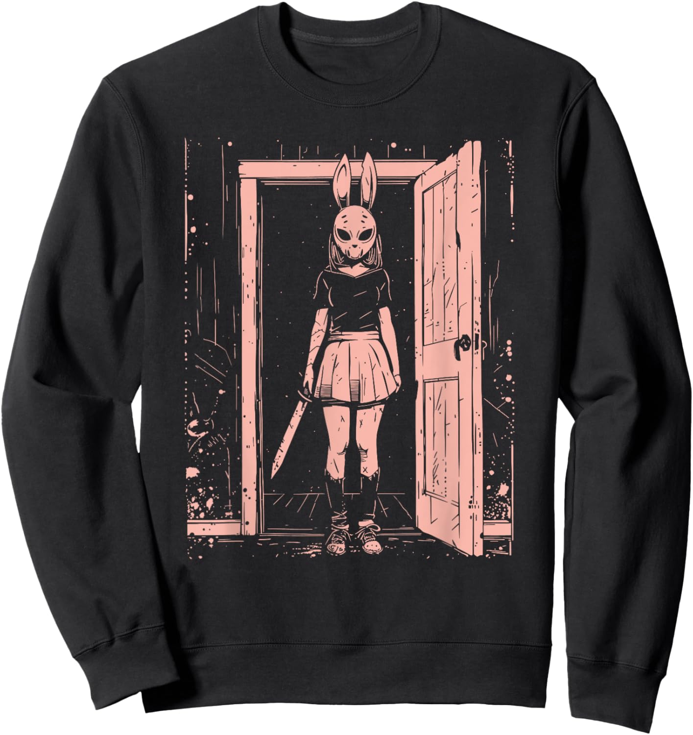 Creepy Girl Bunny Mask Slasher Pastel Goth Anime Horror Sweatshirt - Sweatshirt | Black