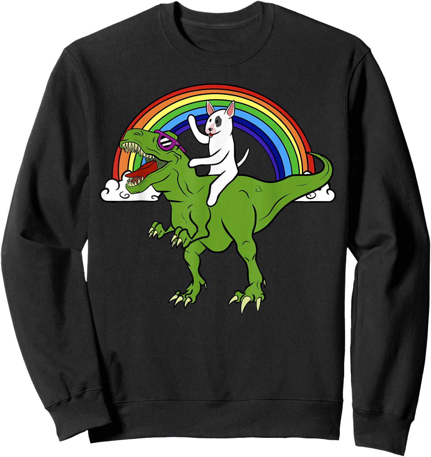 Bull Terrier Riding T Rex Dinosaur Funny Dog Gift Women Girls Kids Sweatshirt - Sweatshirt | Black