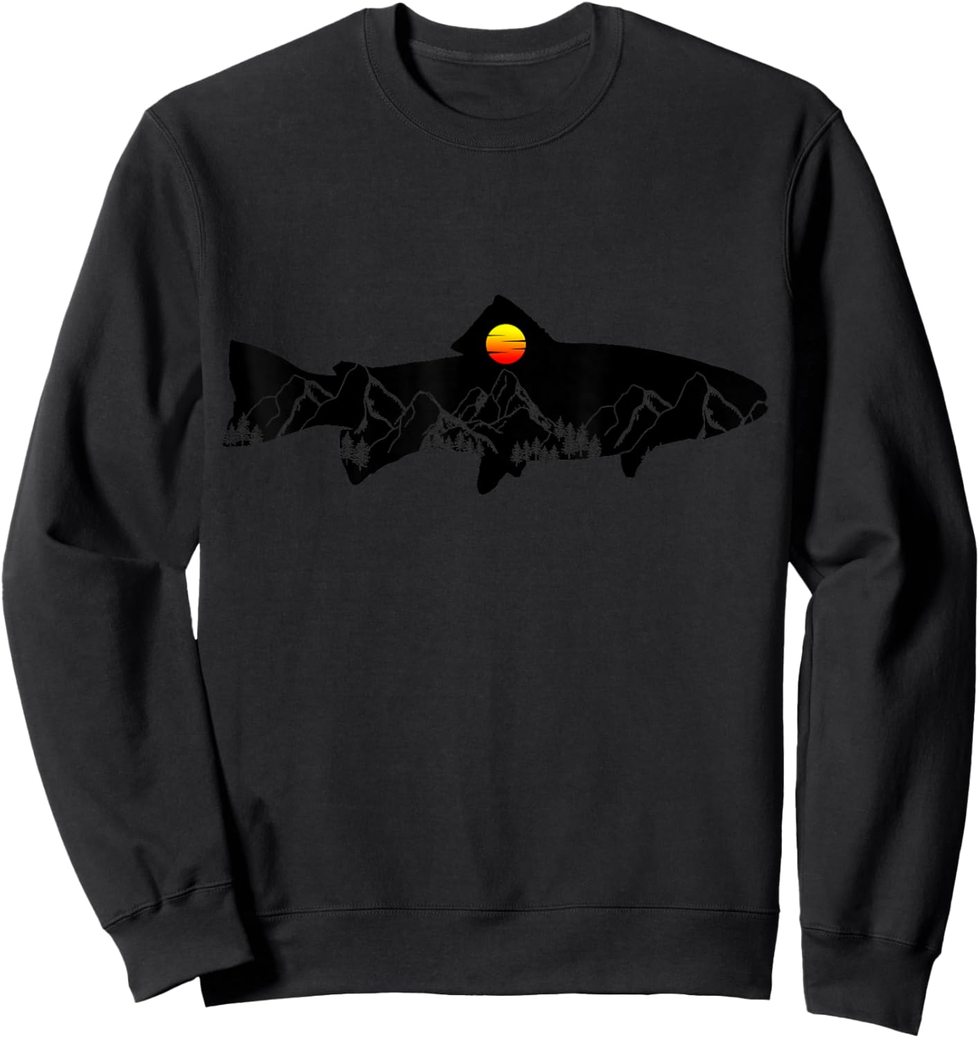 Fly Fishing Trout Fisherman Vintage Mountains Nature Sweatshirt - Sweatshirt | Black