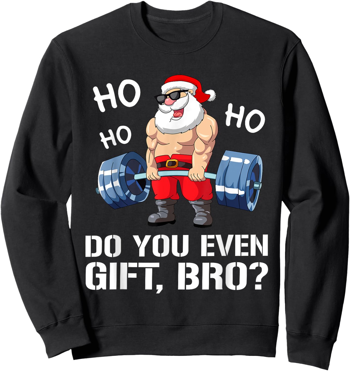 Funny Gym Fitness Santa Claus Man Woman Christmas Sweatshirt - Sweatshirt | Black