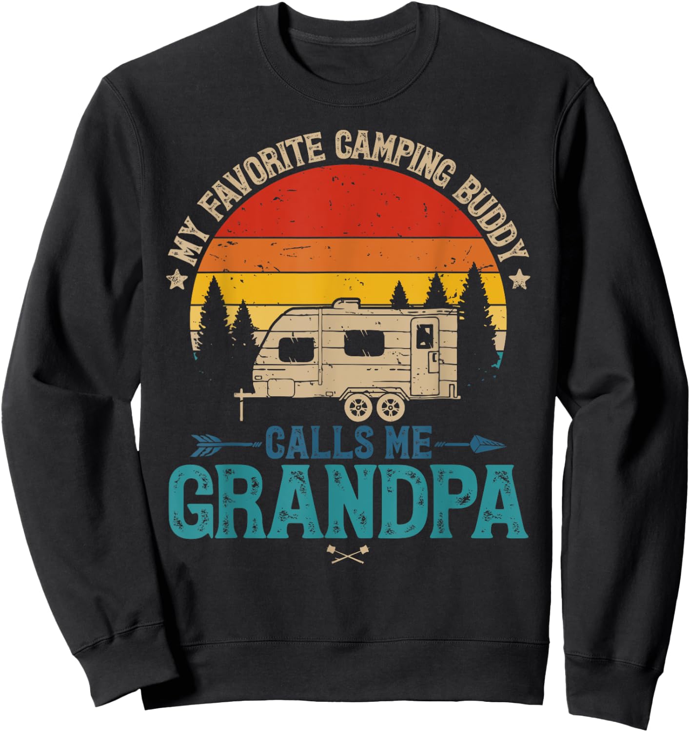 Vintage My Favorite Camping Buddy Calls Me Grandpa Sunset Sweatshirt - Sweatshirt | Black