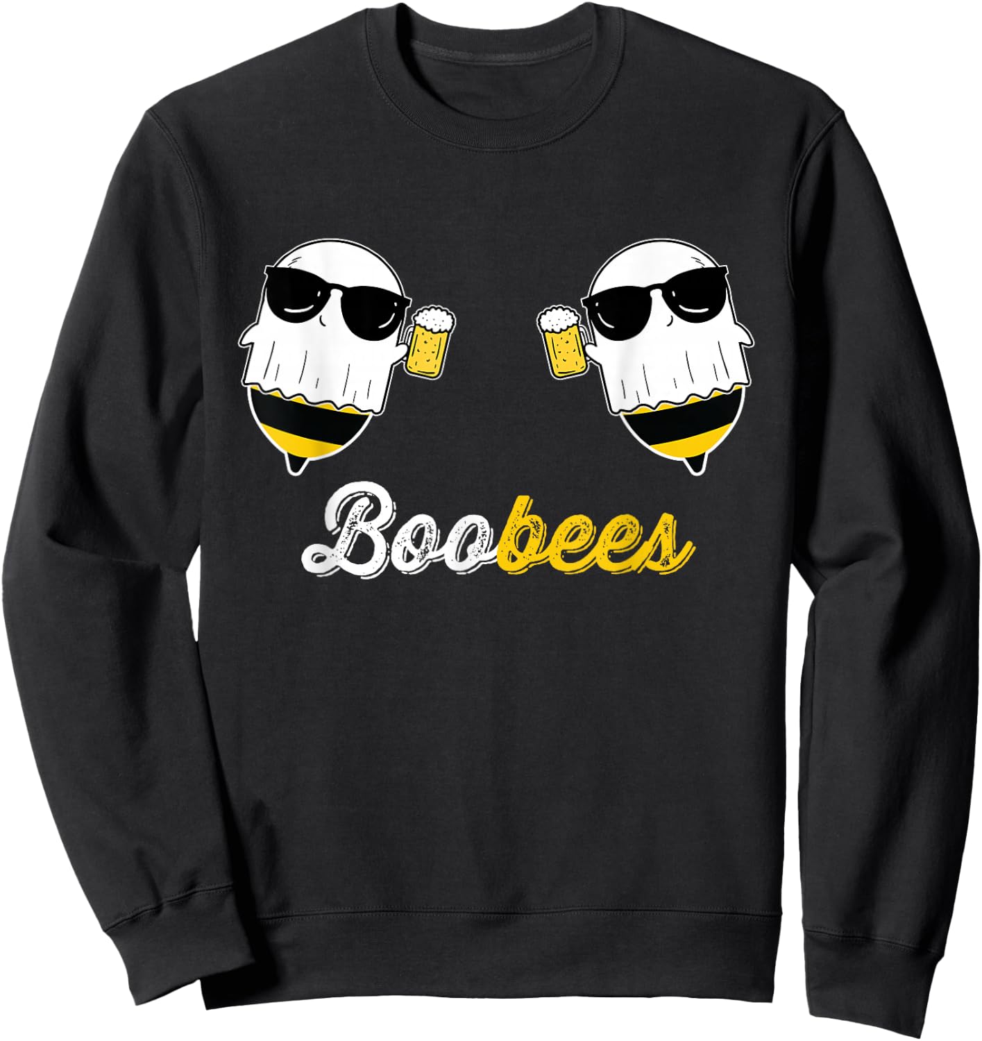 Boo Bees Halloween Costume Cute Ghost drinking Beer Funny Sweatshirt - Sweatshirt | Black