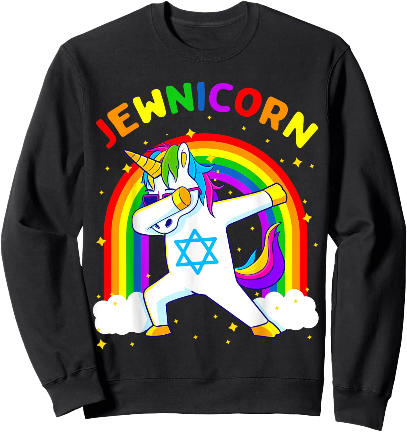 Jewnicorn Hanukkah Dabbing Unicorn Chanukah Women Girls Gift Sweatshirt - Sweatshirt | Black