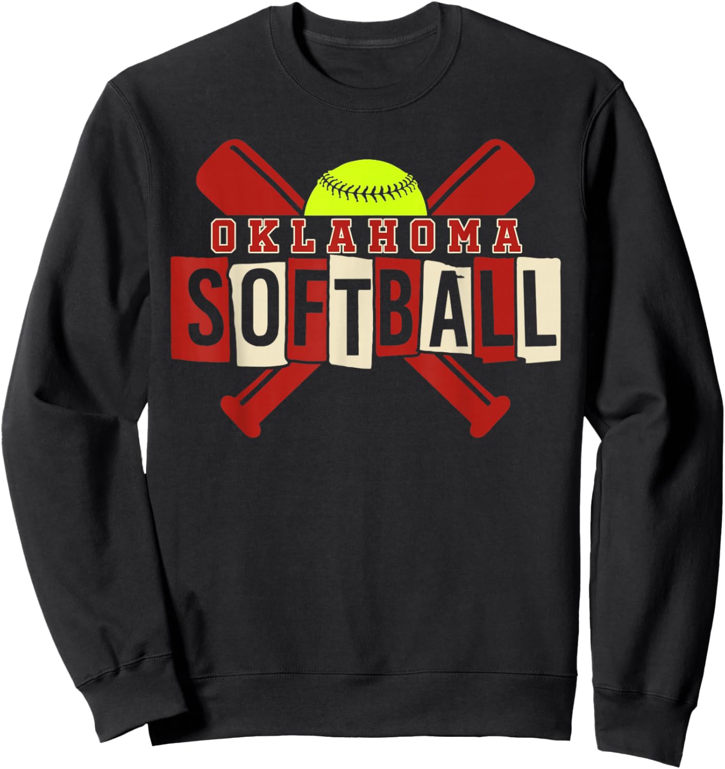 Oklahoma Softball Vintage Kids Team Retro Softball Fan Sweatshirt - Sweatshirt | Black