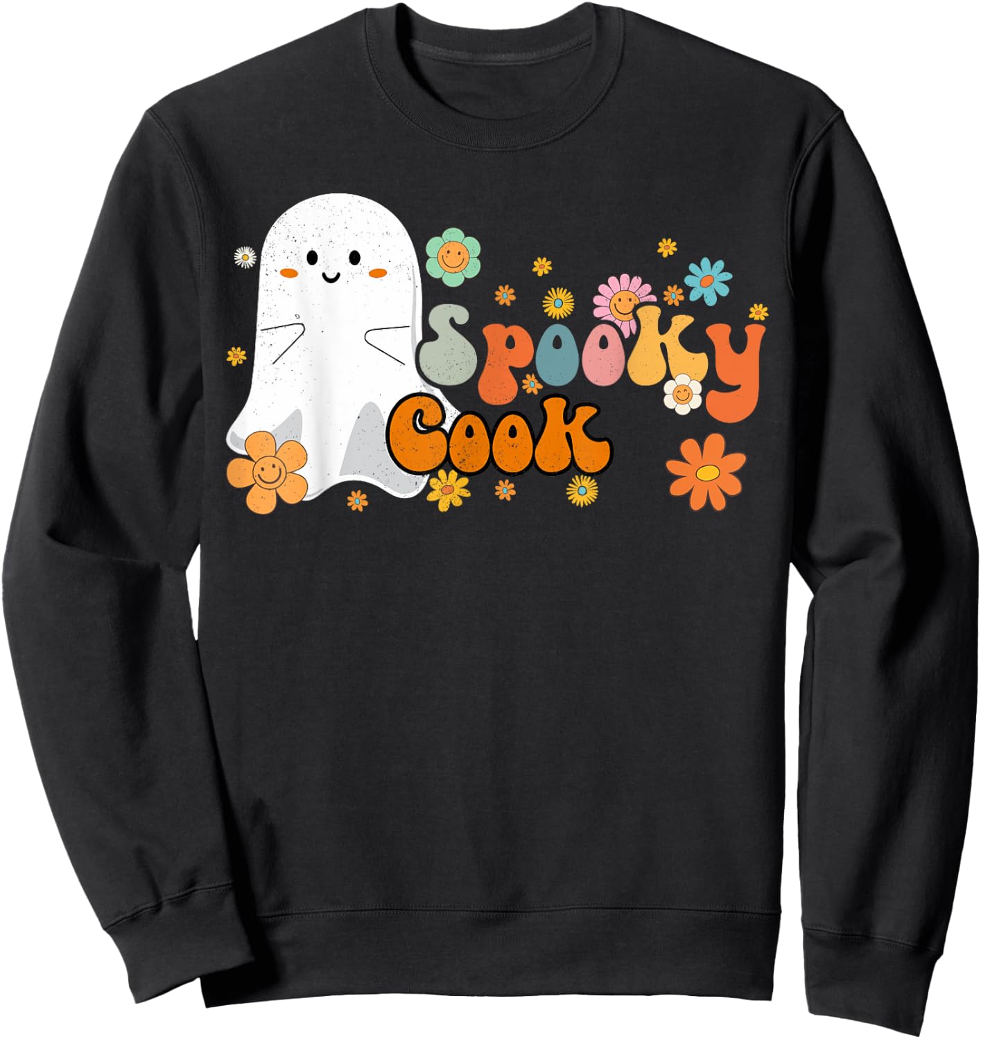 Spooky Cook Retro Groovy Cute Ghost Halloween Sweatshirt - Sweatshirt | Black