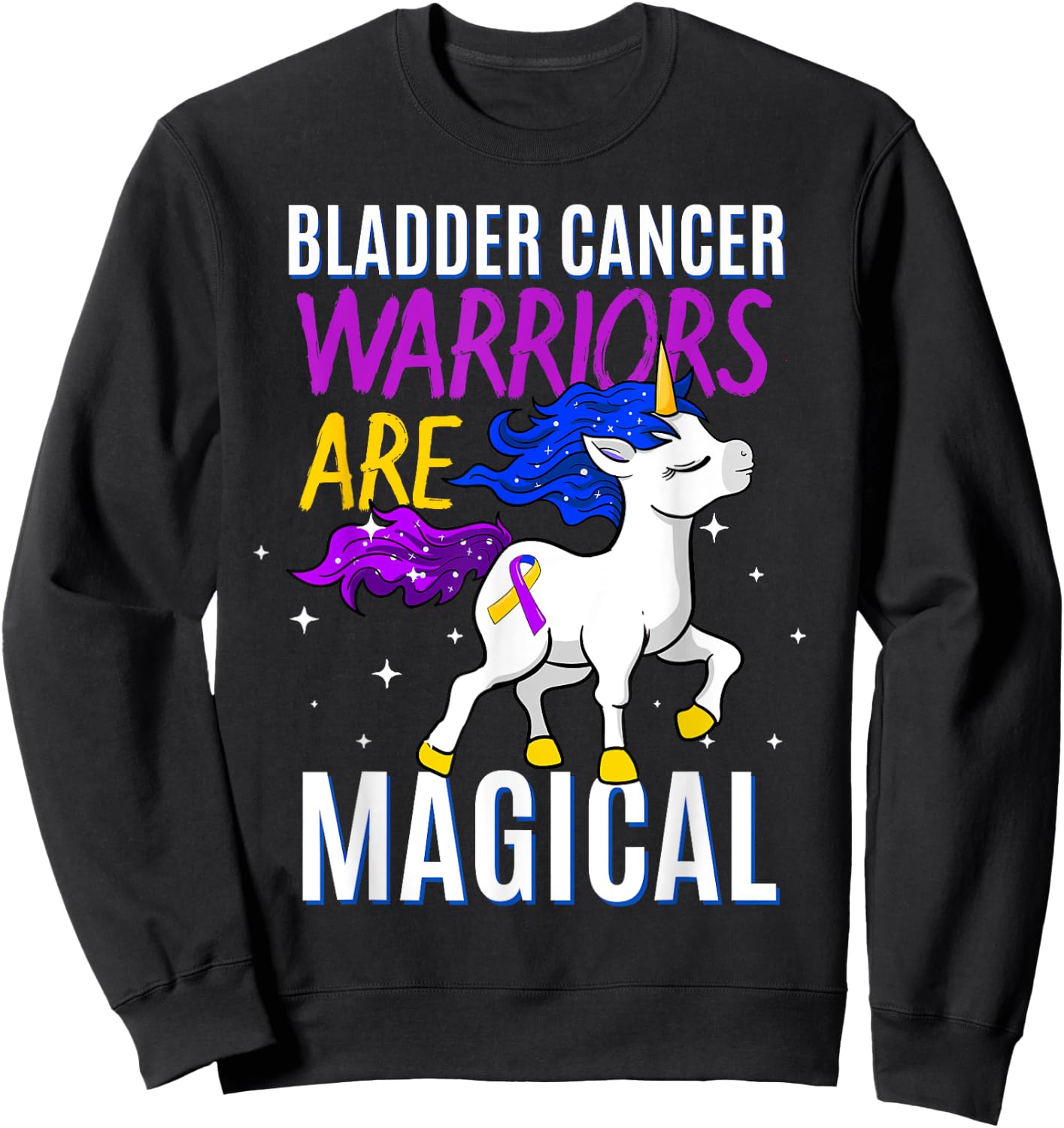 Bladder Cancer Magical Unicorn Purple Blue Yellow Ribbon Sweatshirt - Sweatshirt | Black