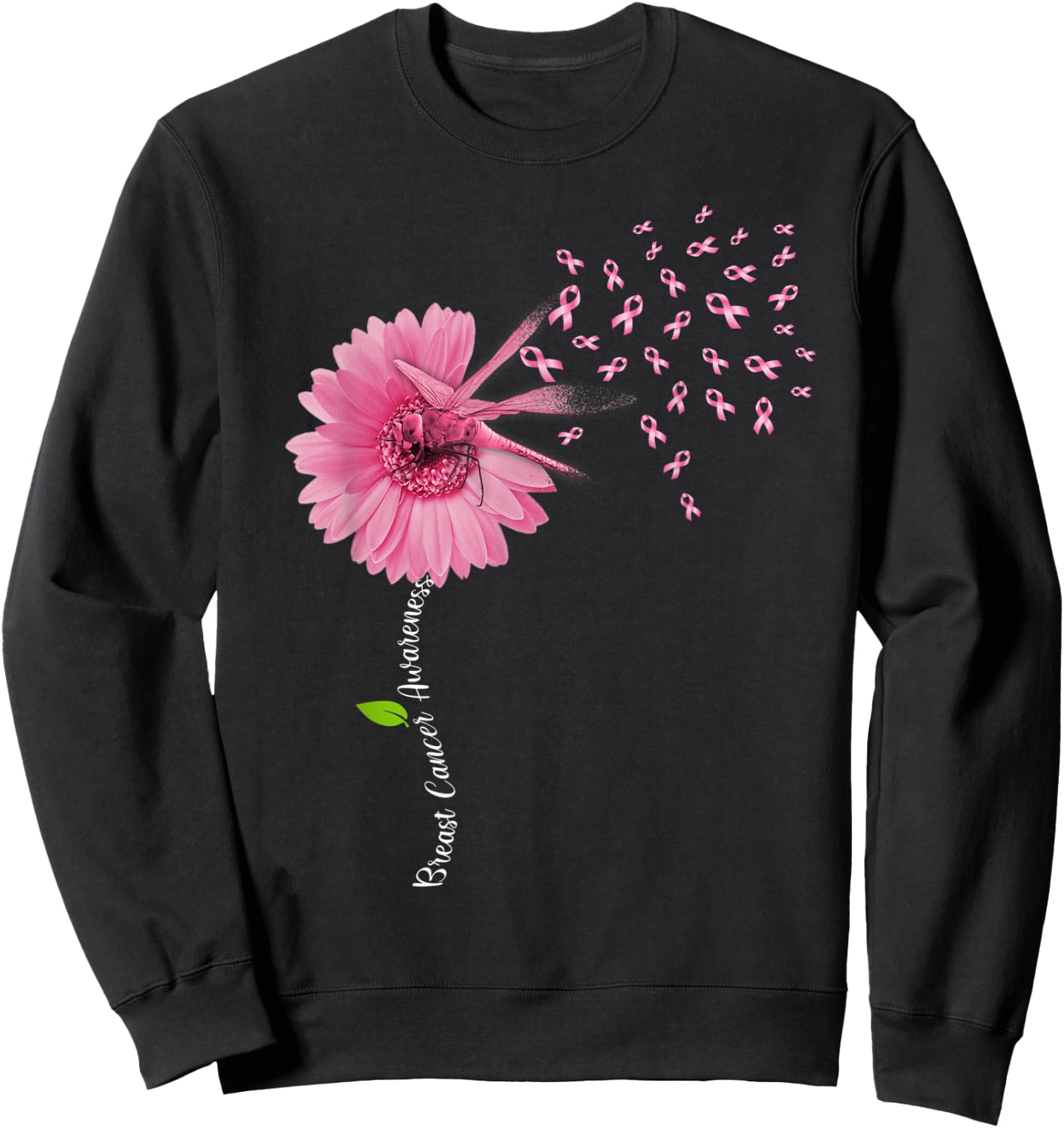 Dragonfly Breast Cancer Awareness Gift Flowers Women Sweatshirt - Sweatshirt | Black