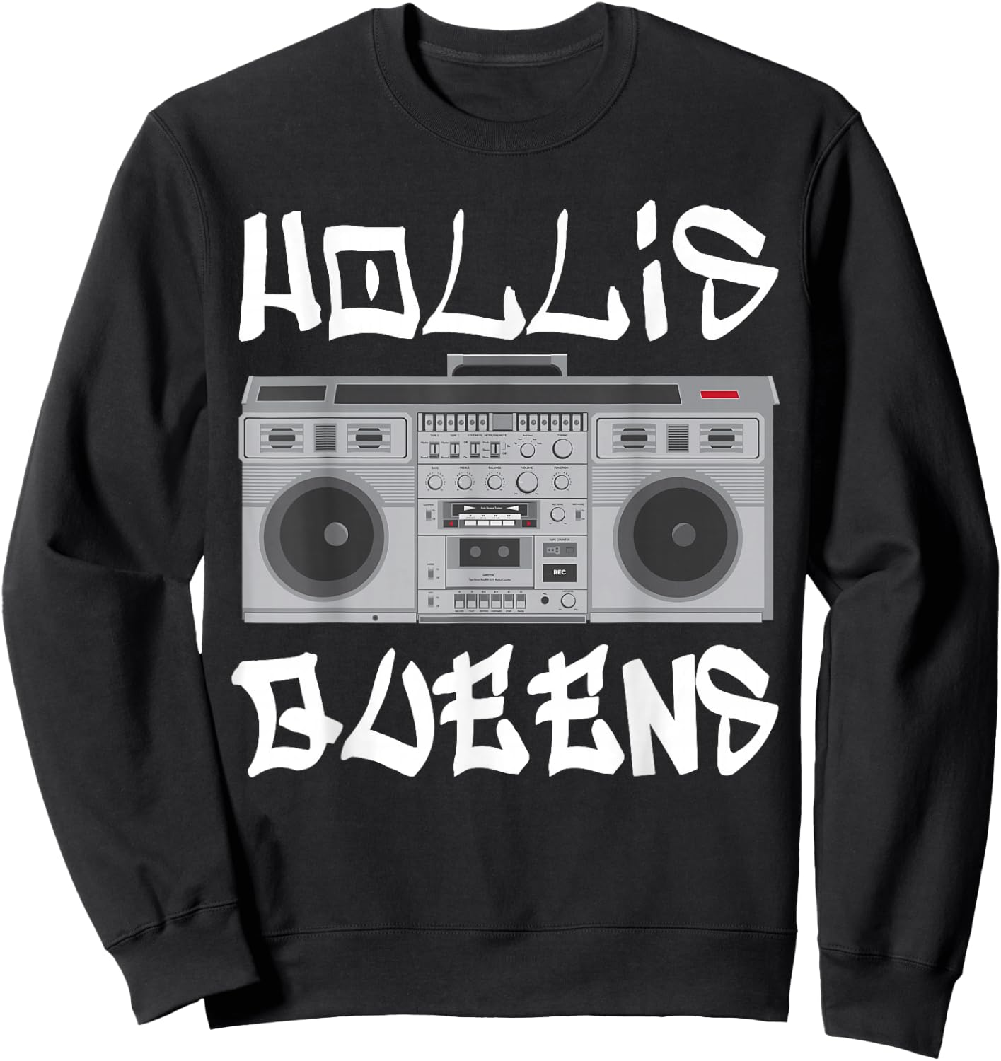 Hollis Queens Boom Box Graffiti Lettering Sweatshirt - Sweatshirt | Black