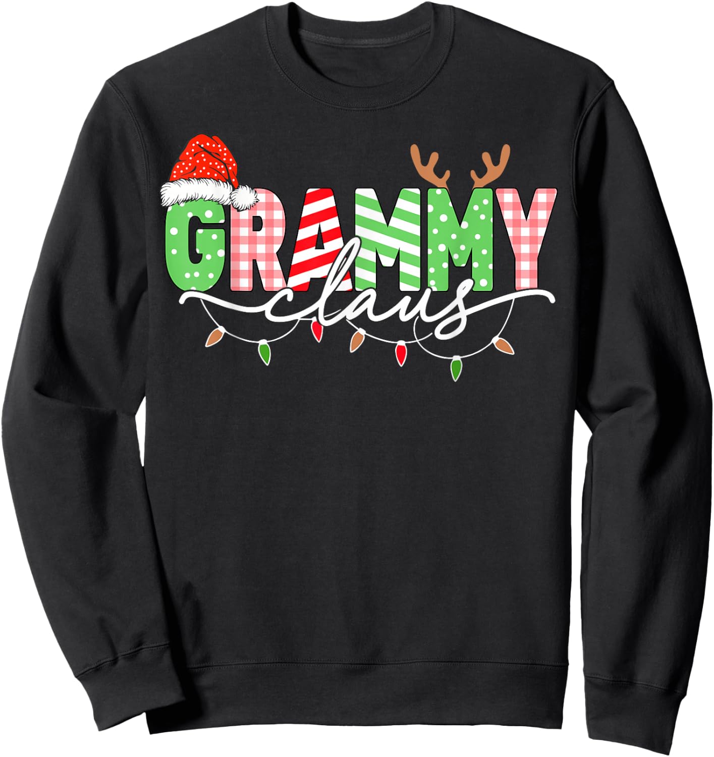 Grammy Claus Christmas Lights Santa Hat Family Matching Sweatshirt - Sweatshirt | Black