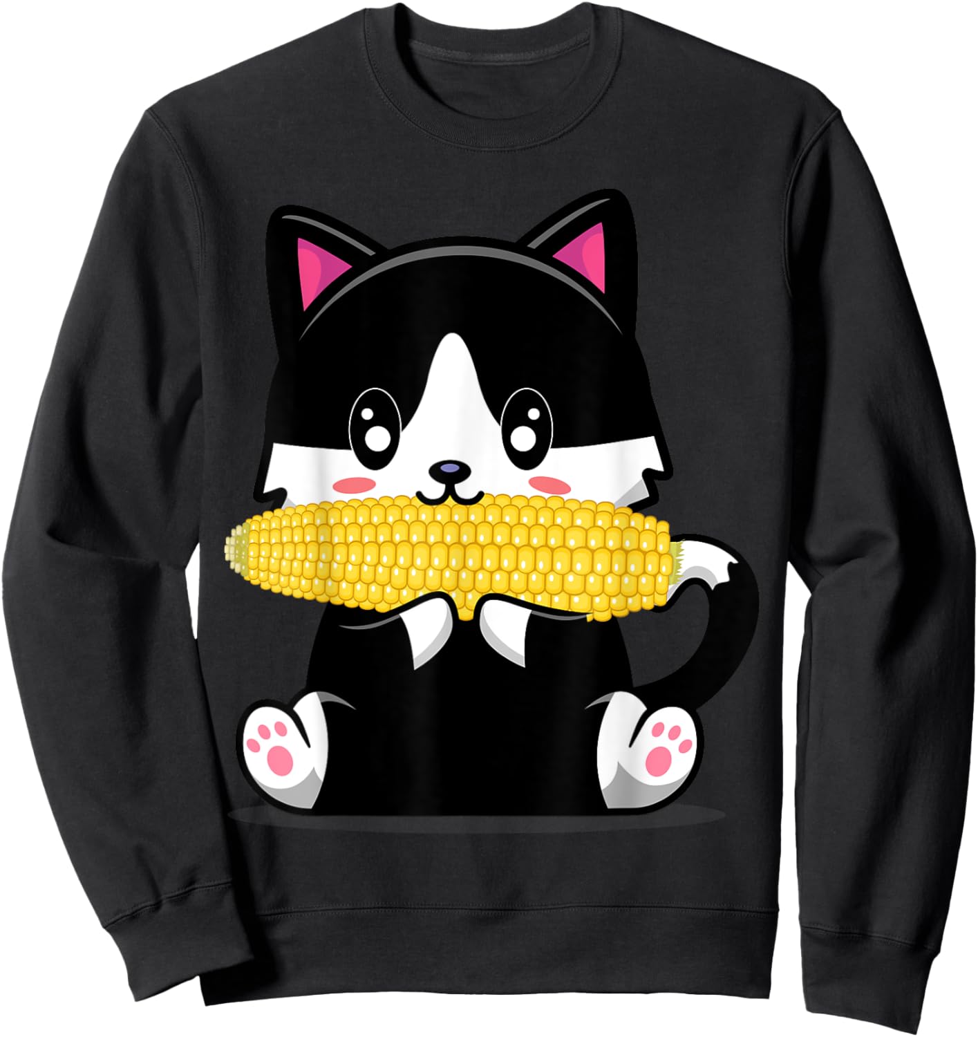 Corn Costume Halloween Cat Eats Corn Women Sweatshirt - Sweatshirt | Black