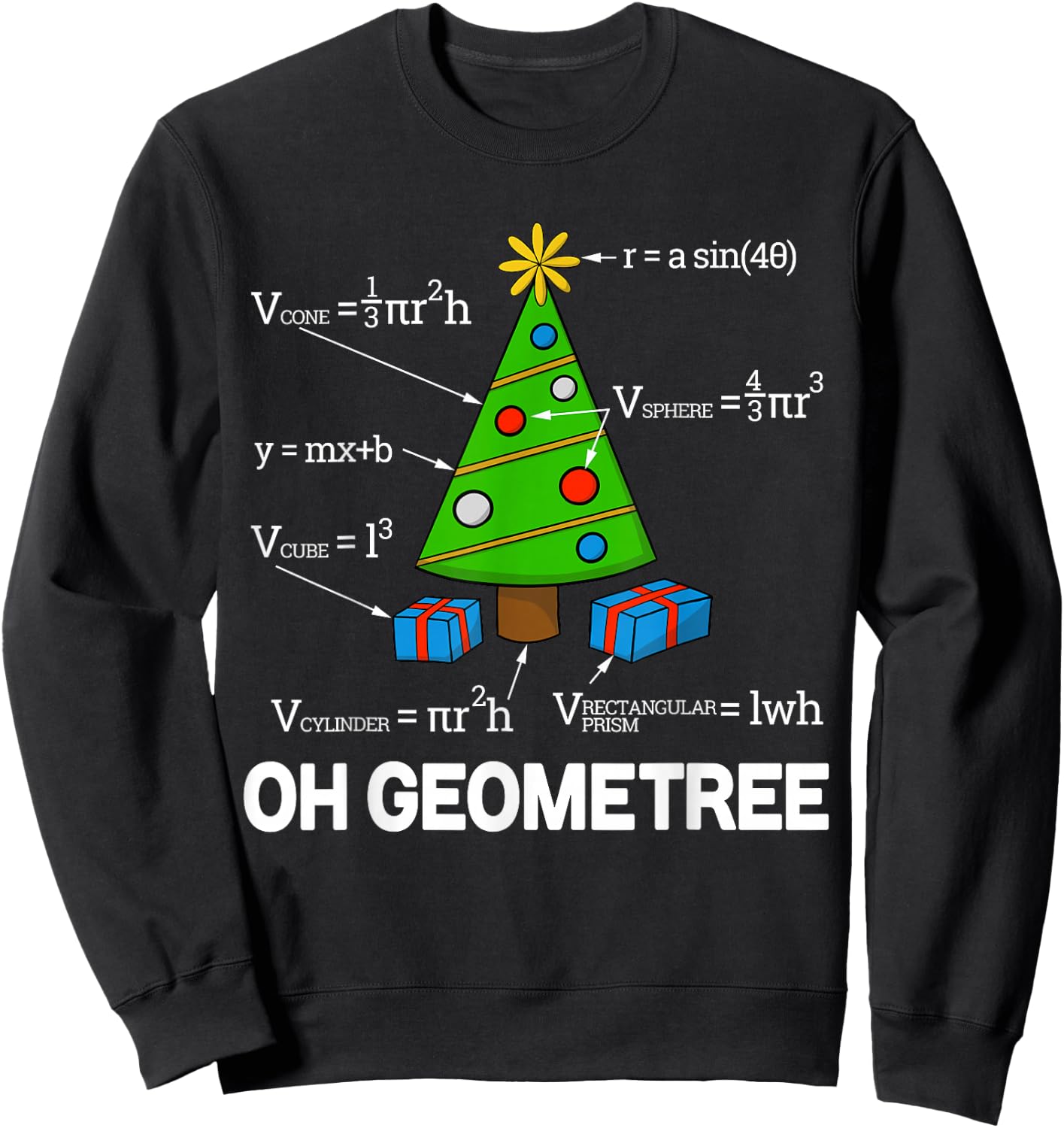 Funny Math Geometry Christmas Tree Geometree Teacher Sweatshirt - Sweatshirt | Black