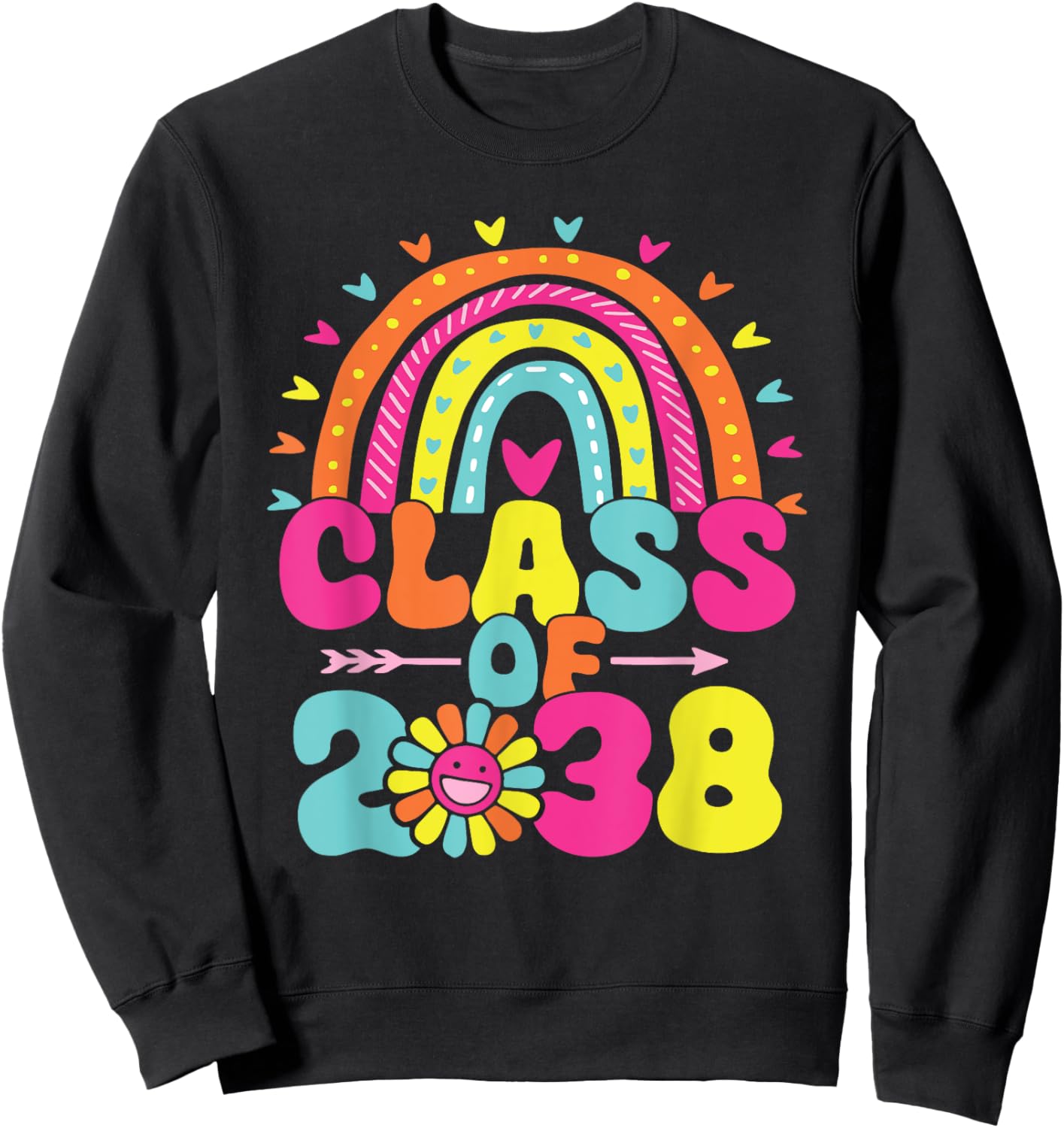 Class Of 2038 Retro Groovy Rainbow Grow Sweatshirt - Sweatshirt | Black