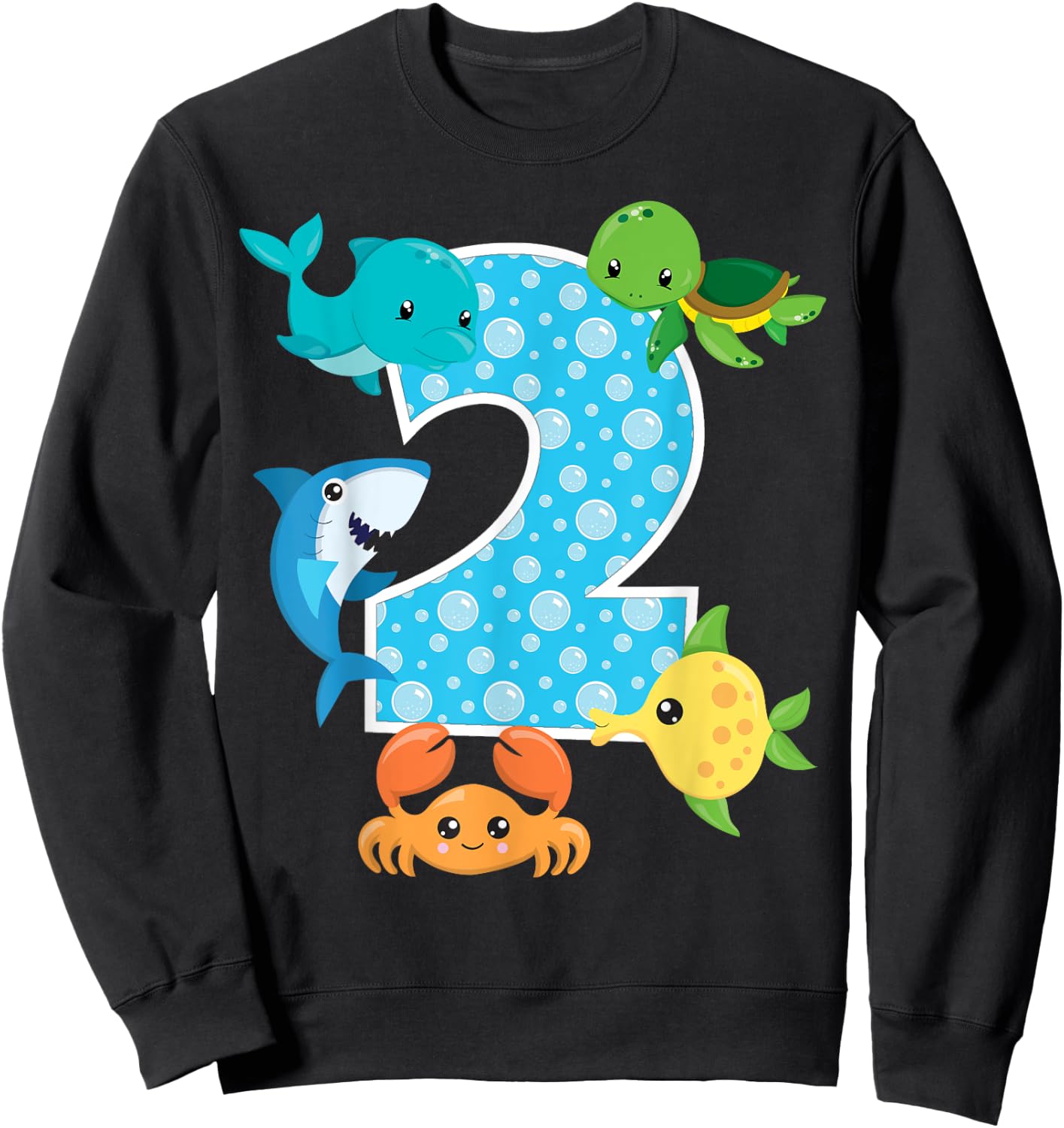 2nd Birthday Party 2 Year Old Sea Fish Aquarium Birthday Boy Sweatshirt - Sweatshirt | Black