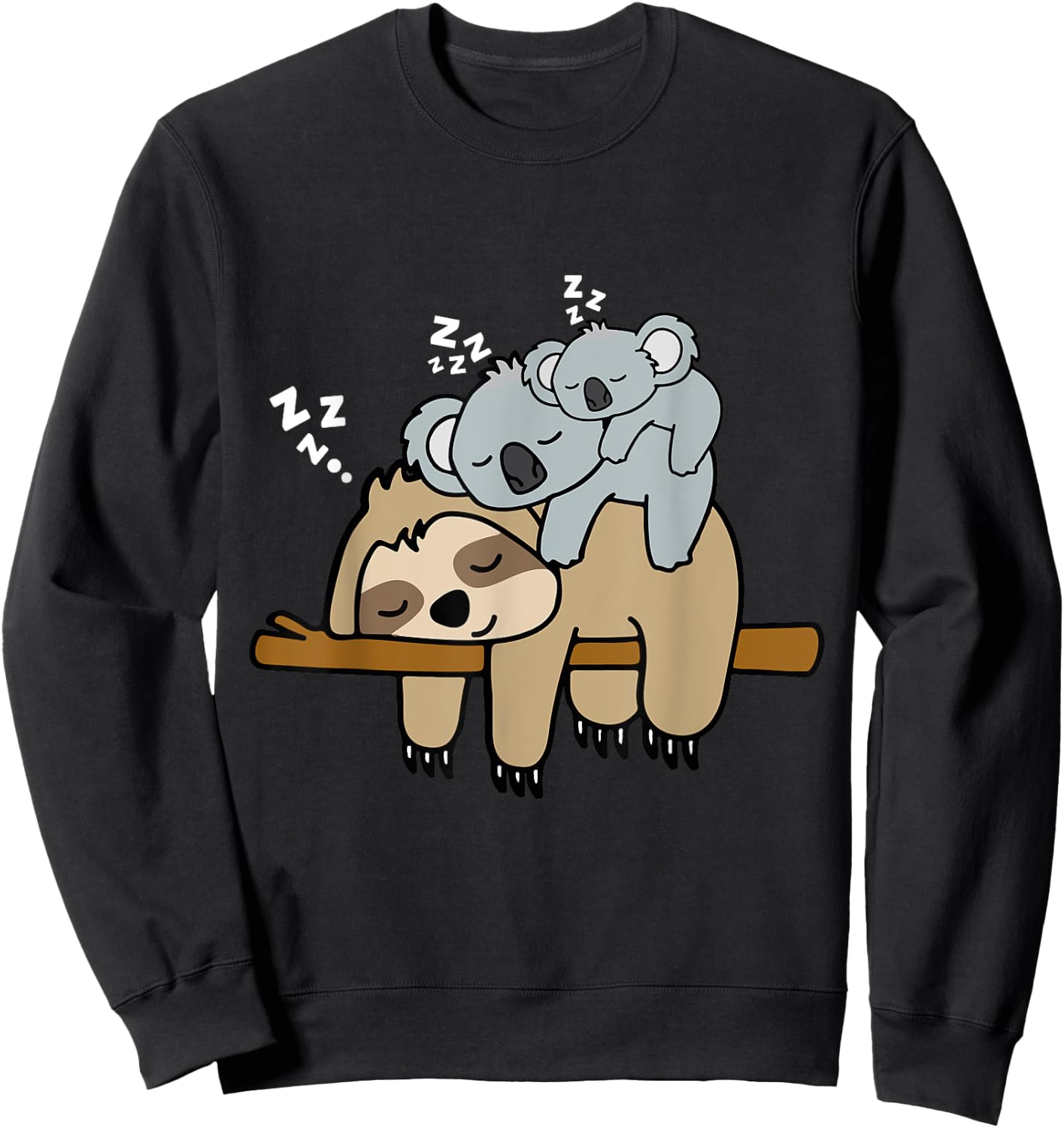 Sleeping Cute Lazy Sloth With Baby Koala Mama Bear Nap Sweatshirt - Sweatshirt | Black