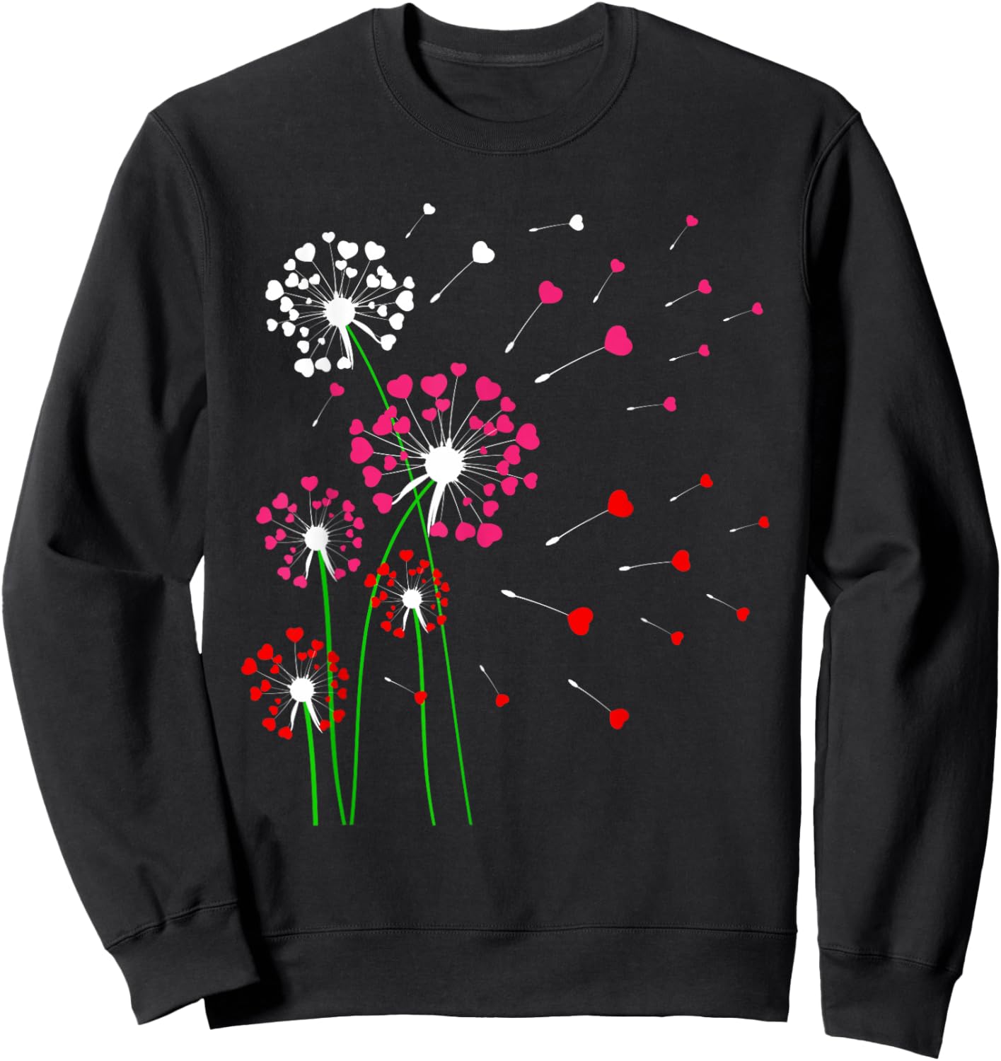 Hearts Dandelions Flowers Lover Valentine's Day Gardener Sweatshirt - Sweatshirt | Black