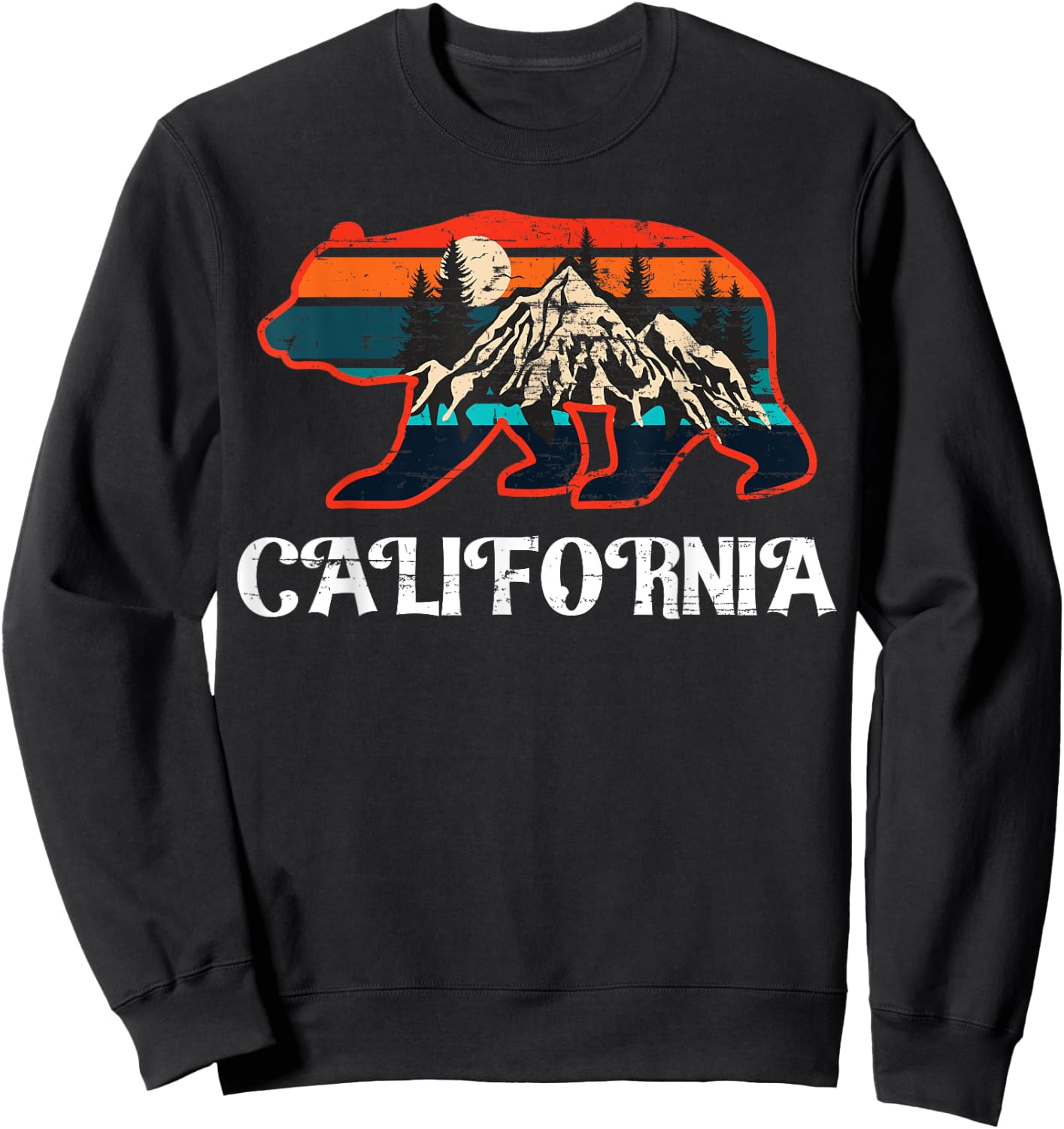 California Bear Vintage Retro Mountains Graphic CA Souvenir Sweatshirt - Sweatshirt | Black