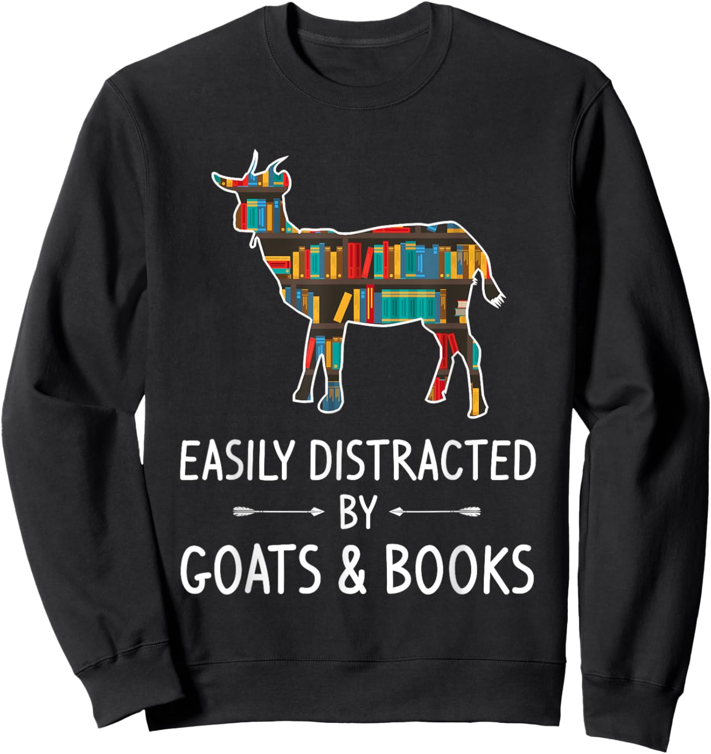 Easily Distracted By Goats & Books Lover Gift Sheep Kid Sweatshirt - Sweatshirt | Black