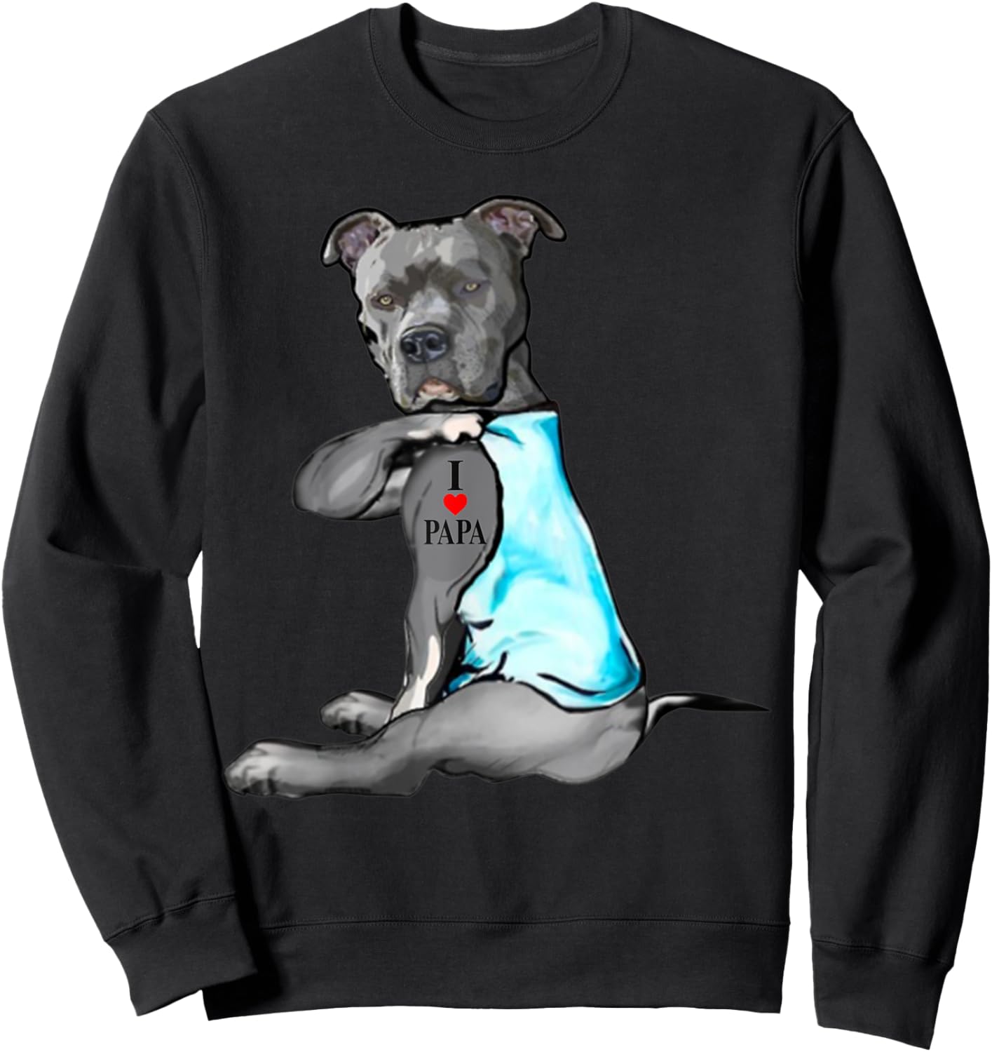 Pitbull Dog I Love Papa Tattoo Father's Day Dogs Lovers Men Women Sweatshirt - Sweatshirt | Black