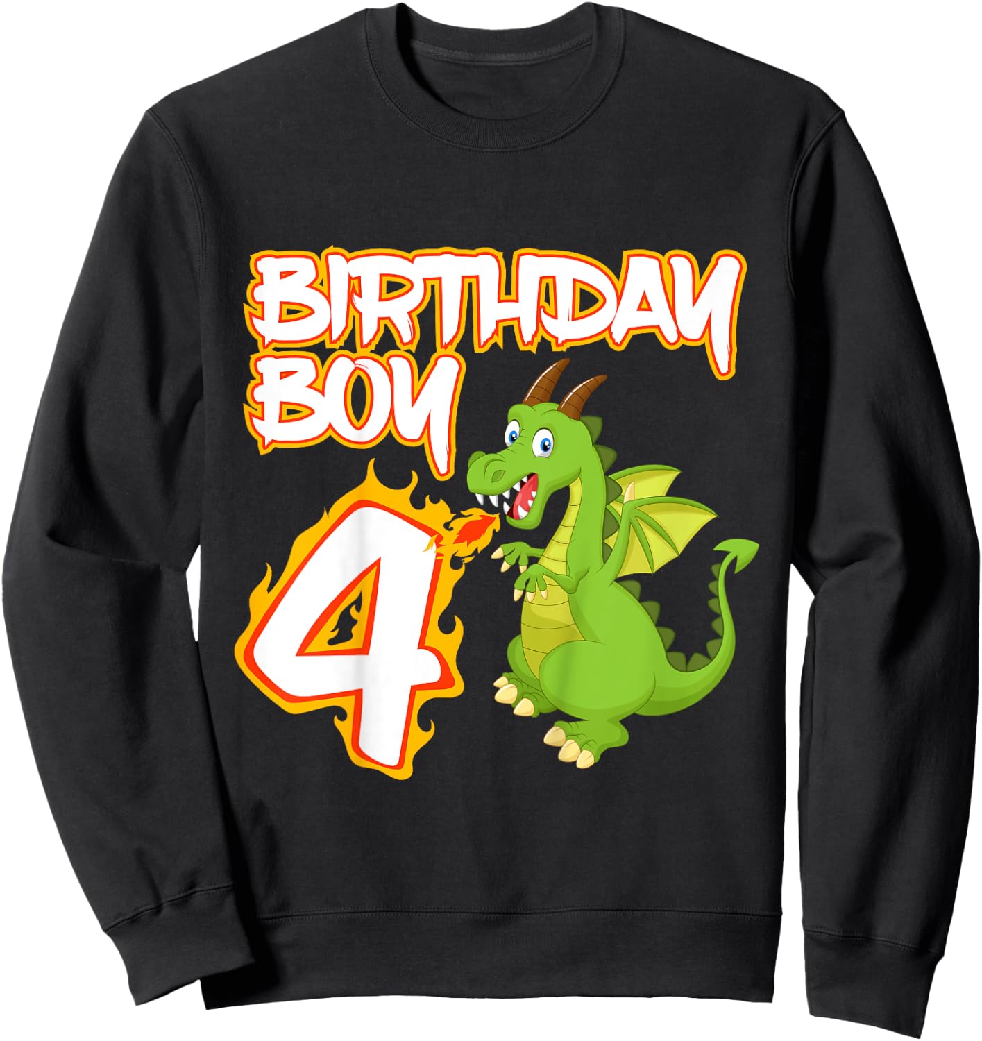 Kids 4 Year Old Dragon Birthday Boy Themed Party 4th Gift Sweatshirt - Sweatshirt | Black