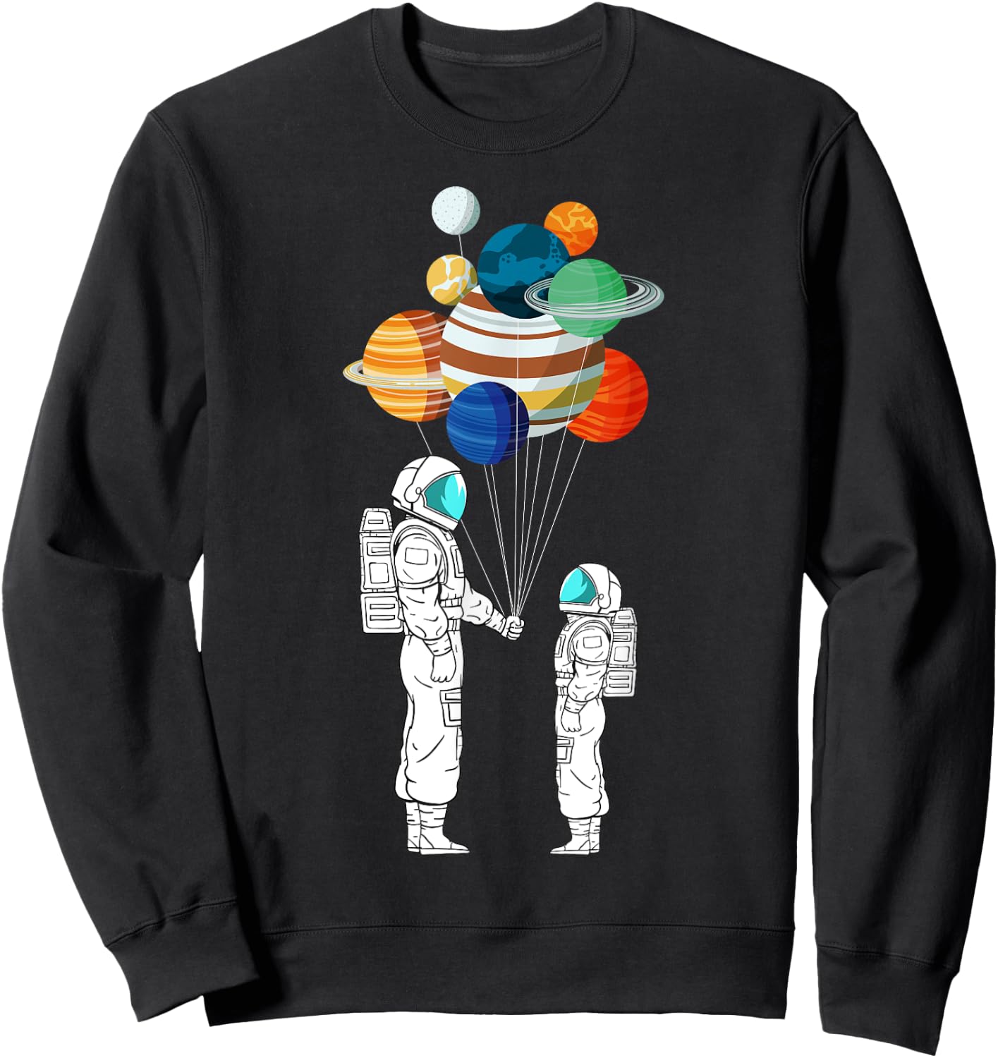 Astronaut Balloon Planets Space Moon Galaxy Stars Spaceship Sweatshirt - Sweatshirt | Black